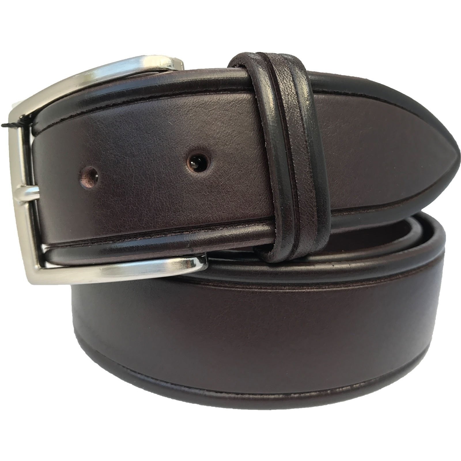 BROWN POINTED TIP EMBOSSED STRIPE LEATHER BELT
