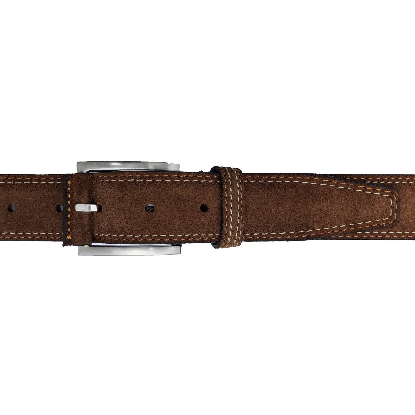 CONTRAST STITCH BEIGE ON COGNAC TAN SUEDE BELT 35MM