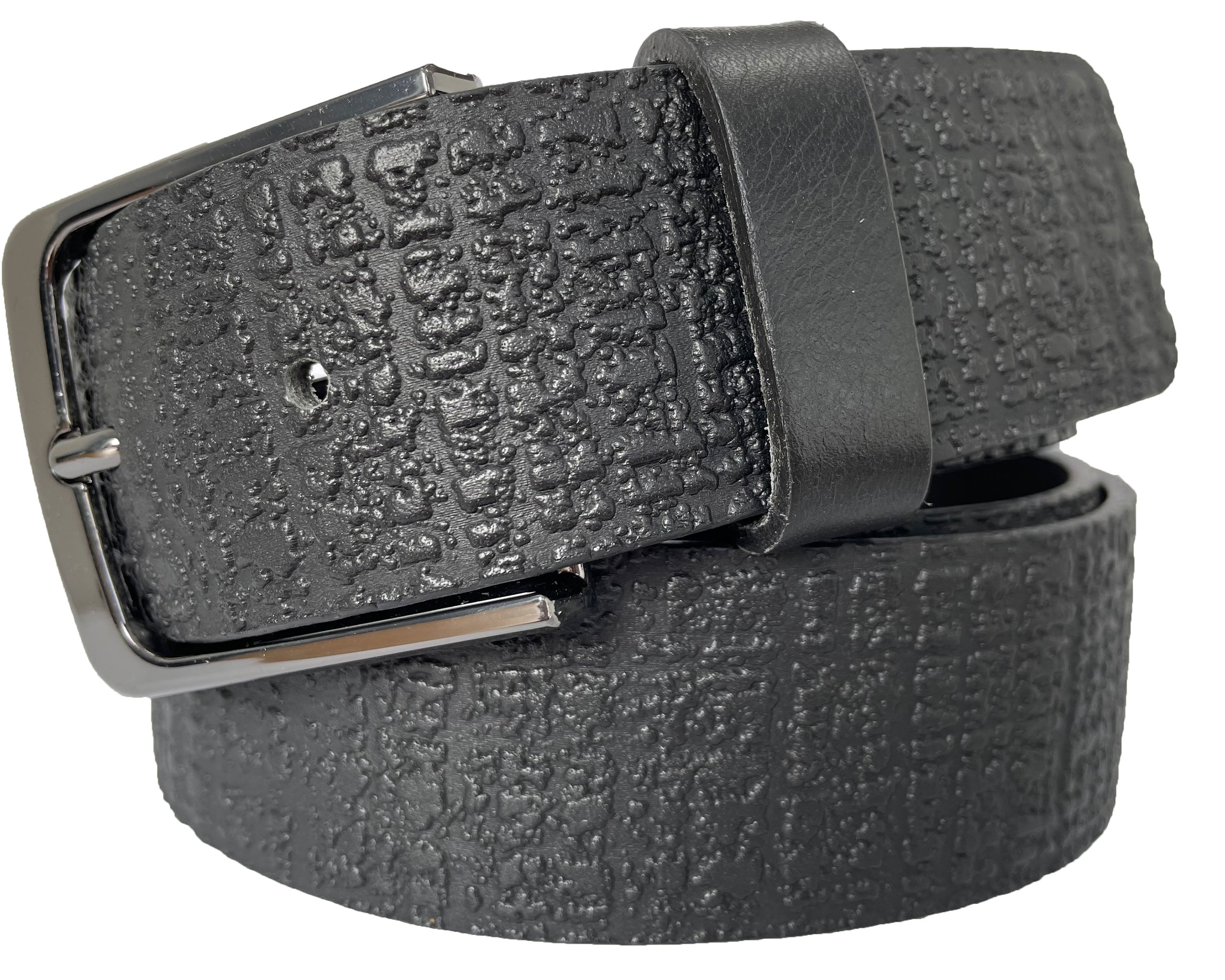 BLACK 40MM TEXTURED EMBOSSED PRINT HIDE LEATHER