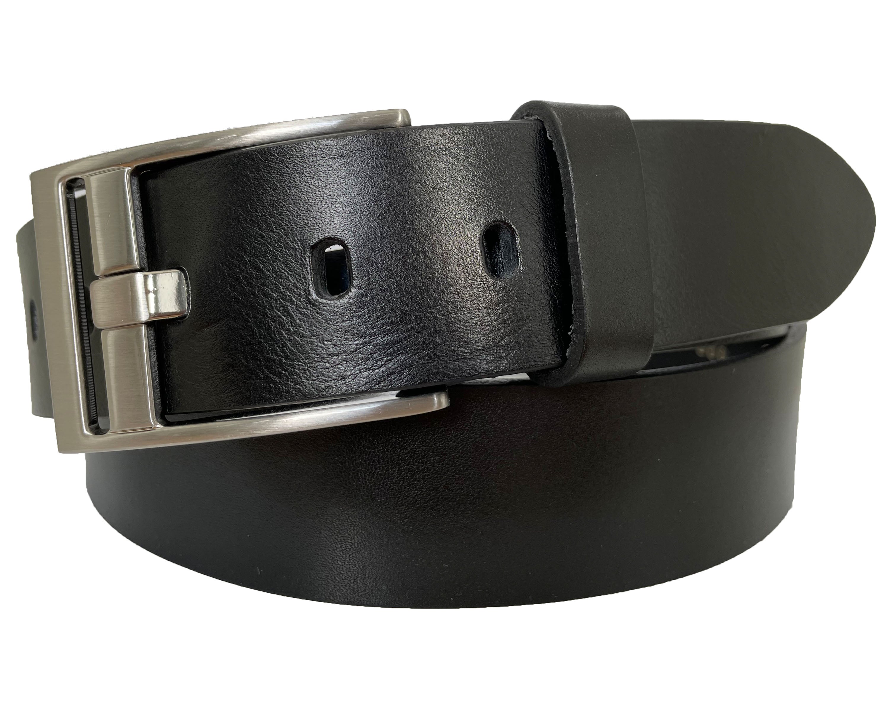 BLACK 40MM HIDE LEATHER BELT FLAT PRONG BUCKLE