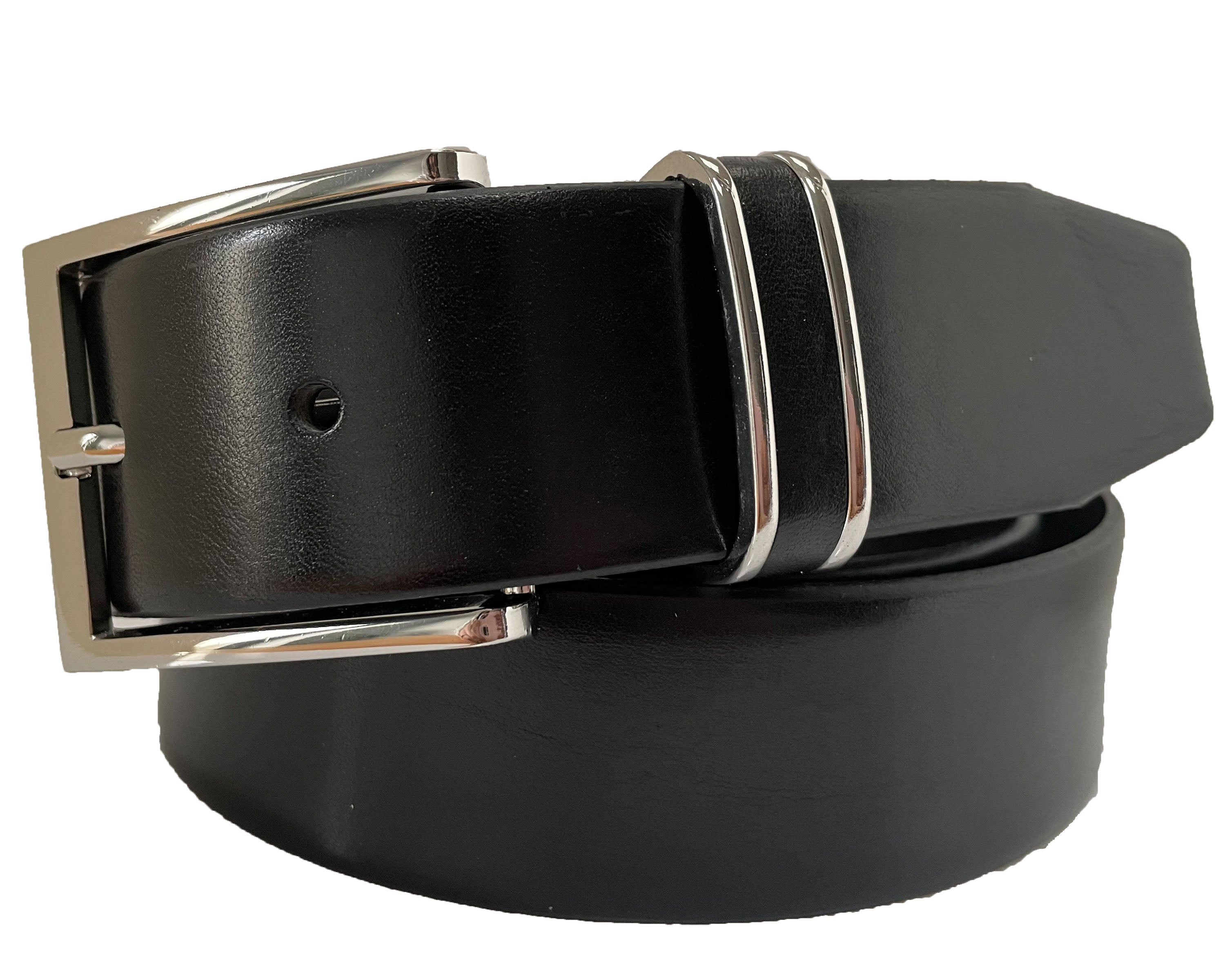 BLACK 35MM CLASSIC HIDE METAL ACCENT LOOP LEATHER BELT