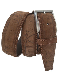 BROWN EMBOSSED SUEDE BELT 35MM