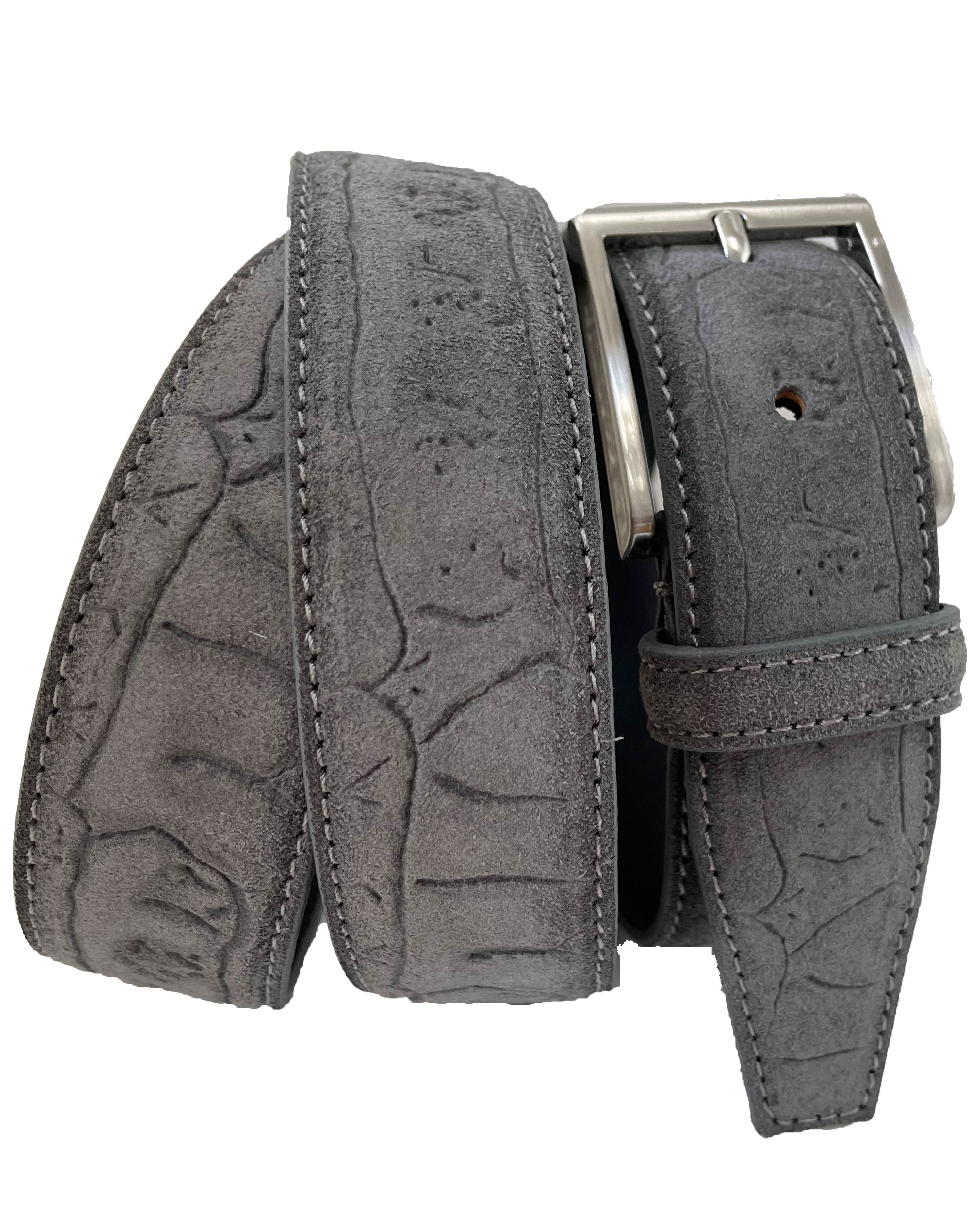 GREY EMBOSSED SUEDE BELT 35MM