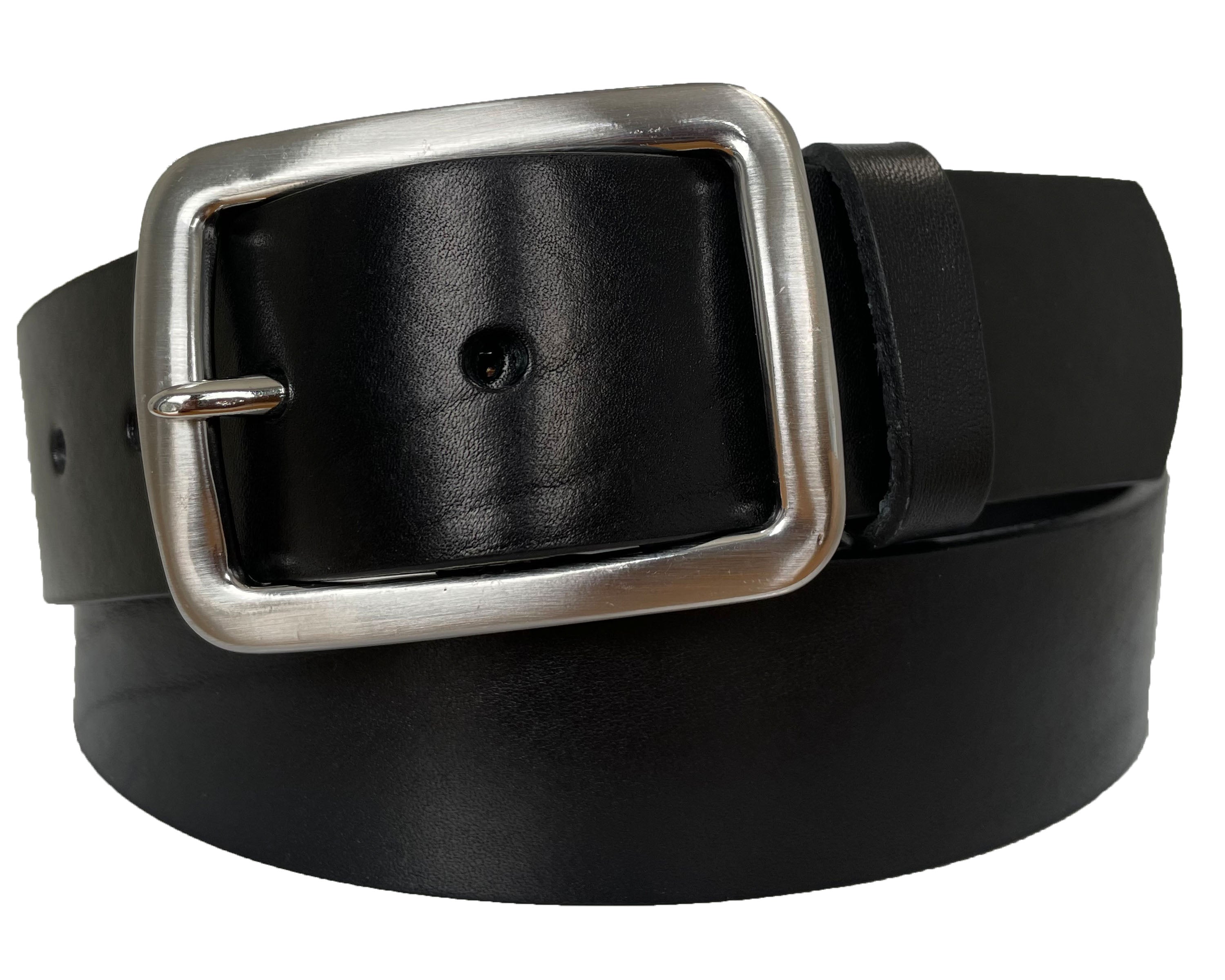 BLACK 40MM HIDE LEATHER BELT RECTANGLE BUCKLE