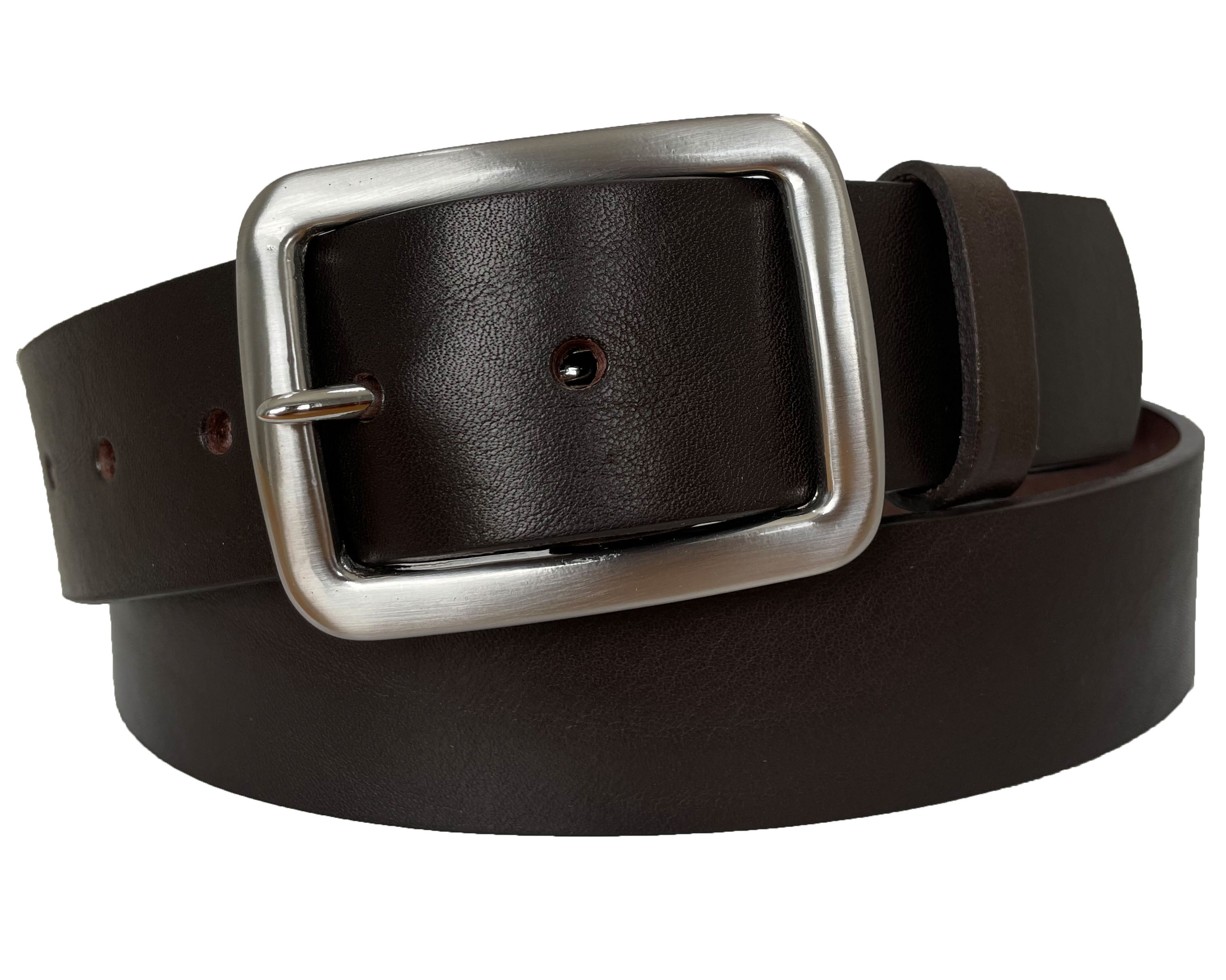 DARK BROWN 40MM HIDE LEATHER BELT RECTANGLE BUCKLE