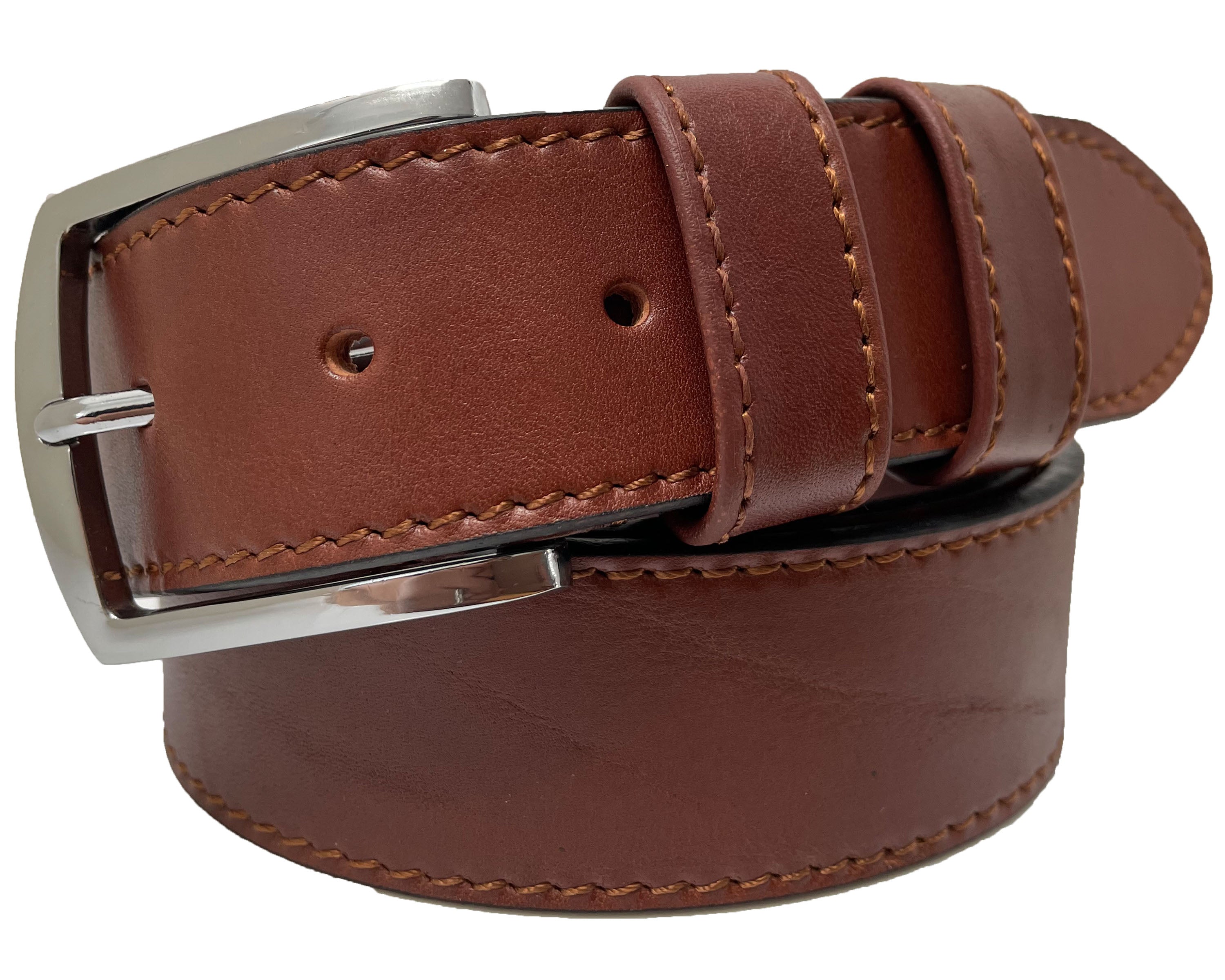 COGNAC TAN 40MM SINGLE STITCHED HIDE LEATHER BELT