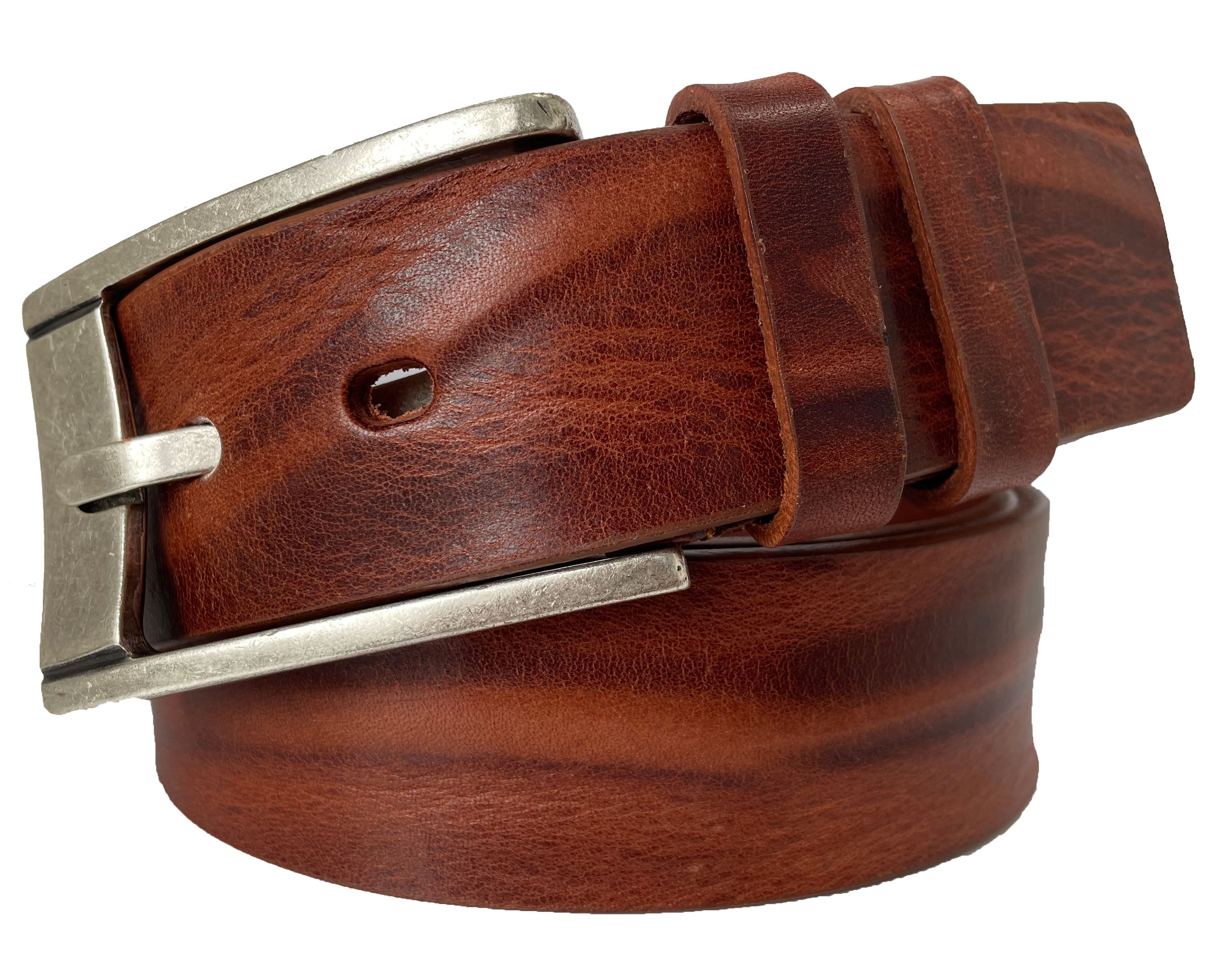 COGNAC TAN TWO TONE STONEWASHED 40MM HIDE LEATHER BELT