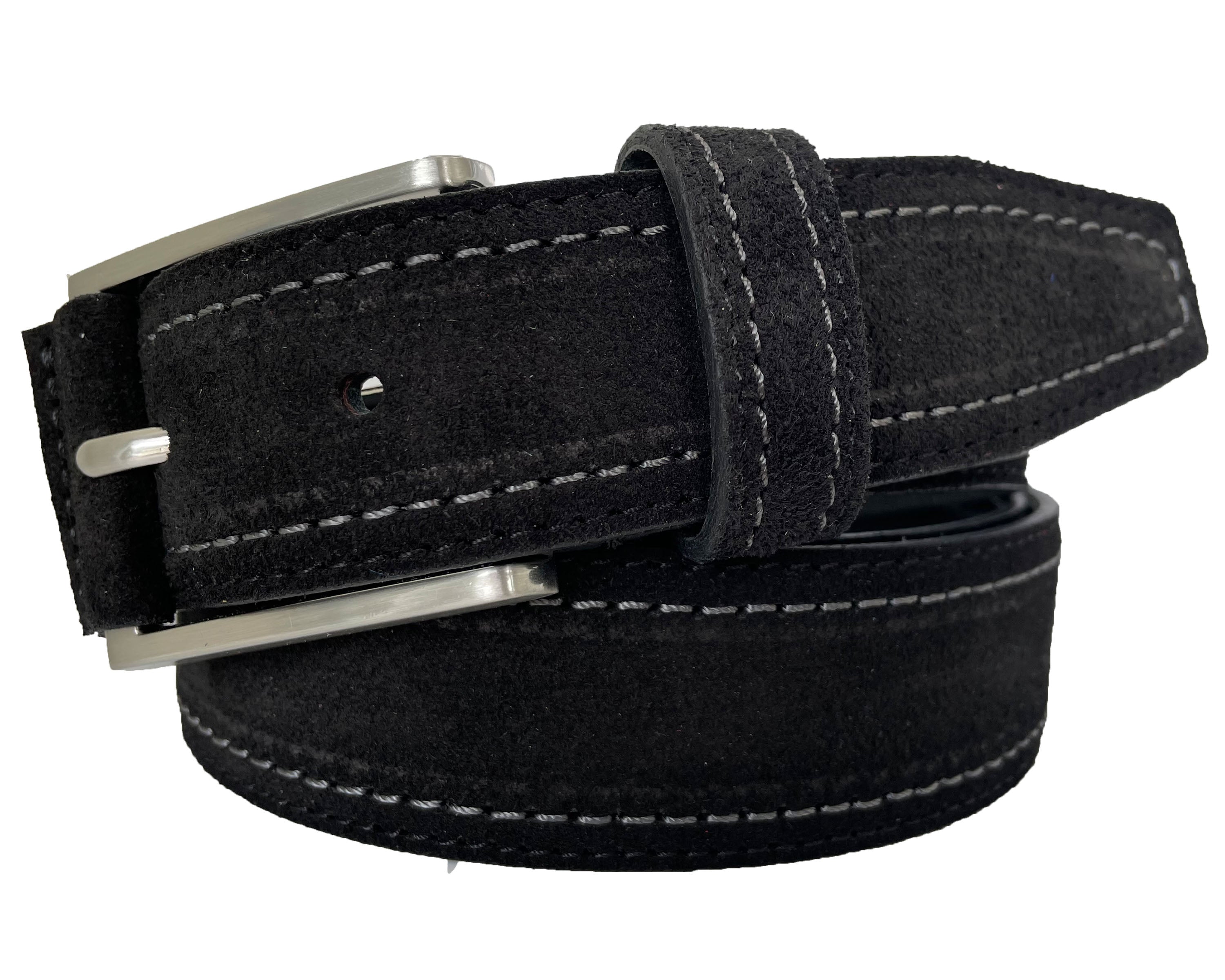 CONTRAST STITCH BLACK SUEDE BELT 35MM