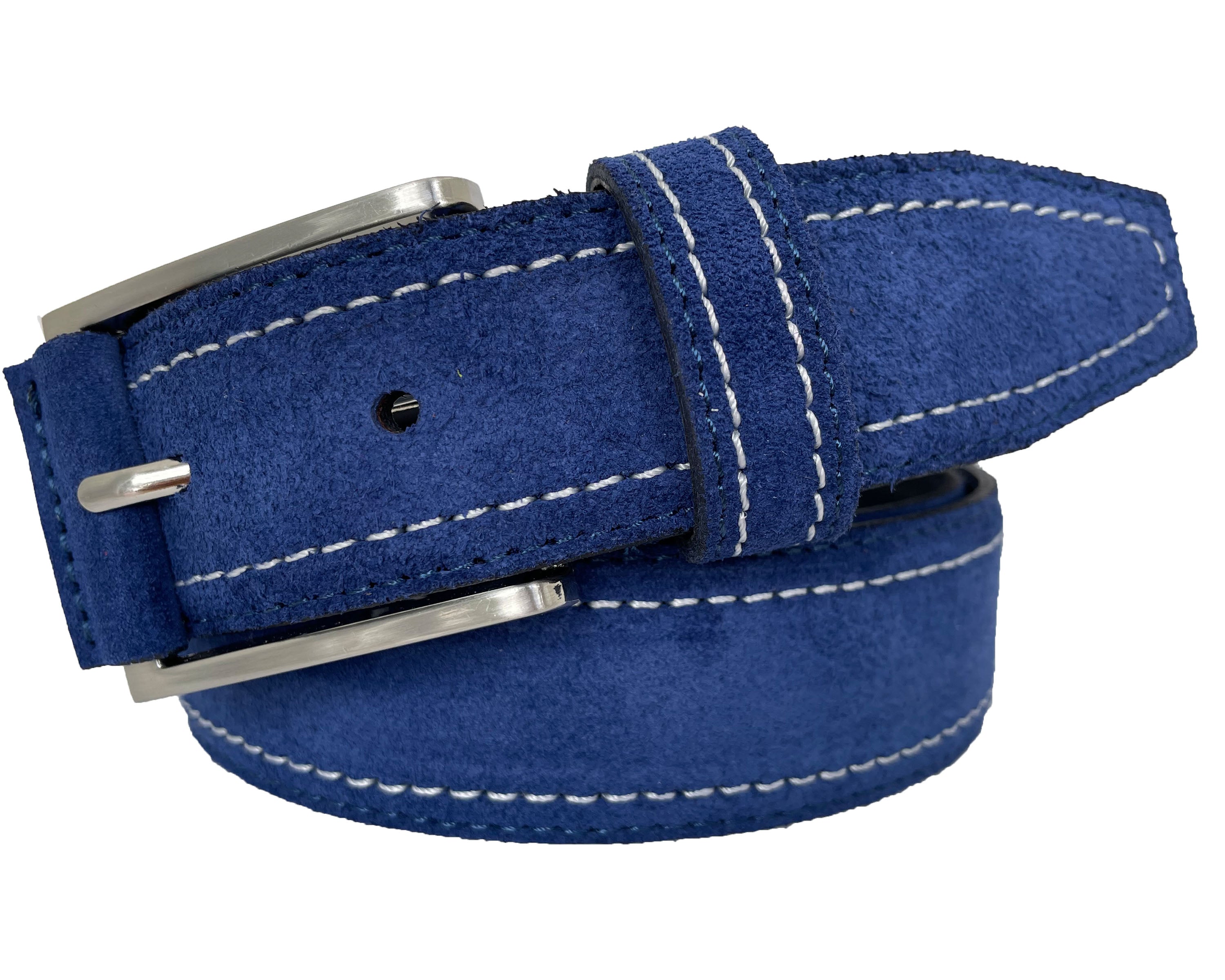 CONTRAST STITCH ROYAL BLUE SUEDE BELT 35MM