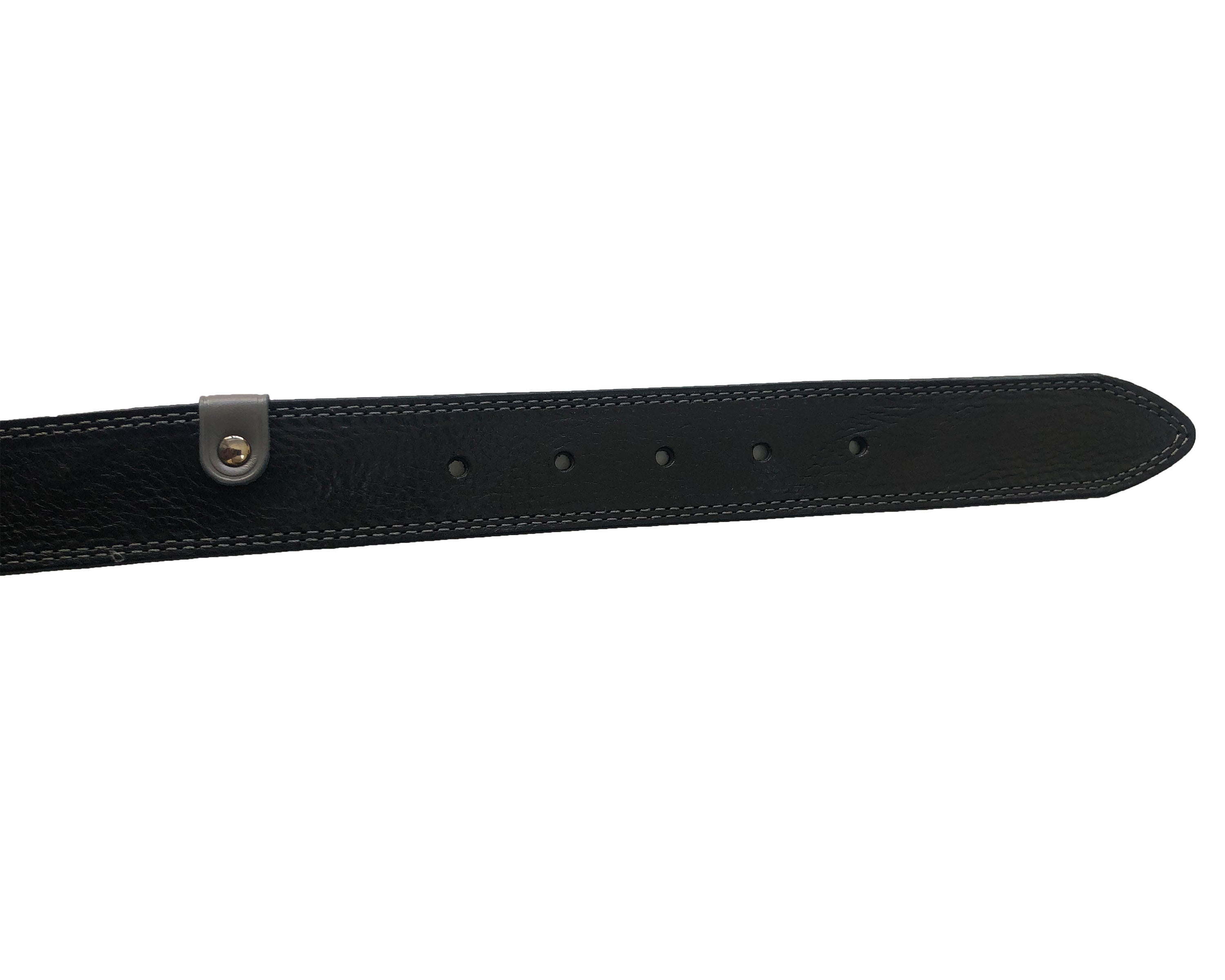 BLACK DISTRESSED HIDE WITH GREY LOOP 35mm LEATHER BELT