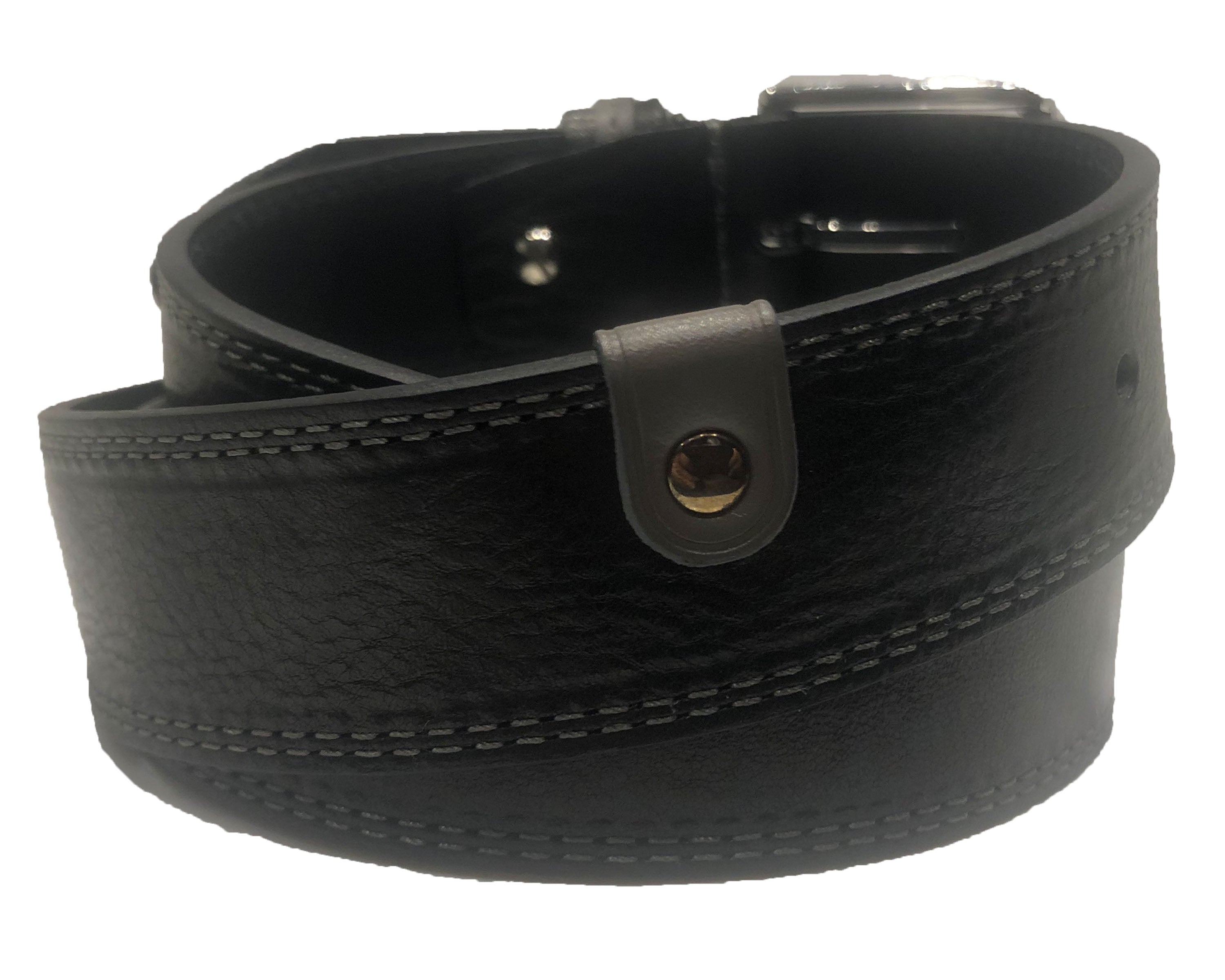 BLACK DISTRESSED HIDE WITH GREY LOOP 35mm LEATHER BELT