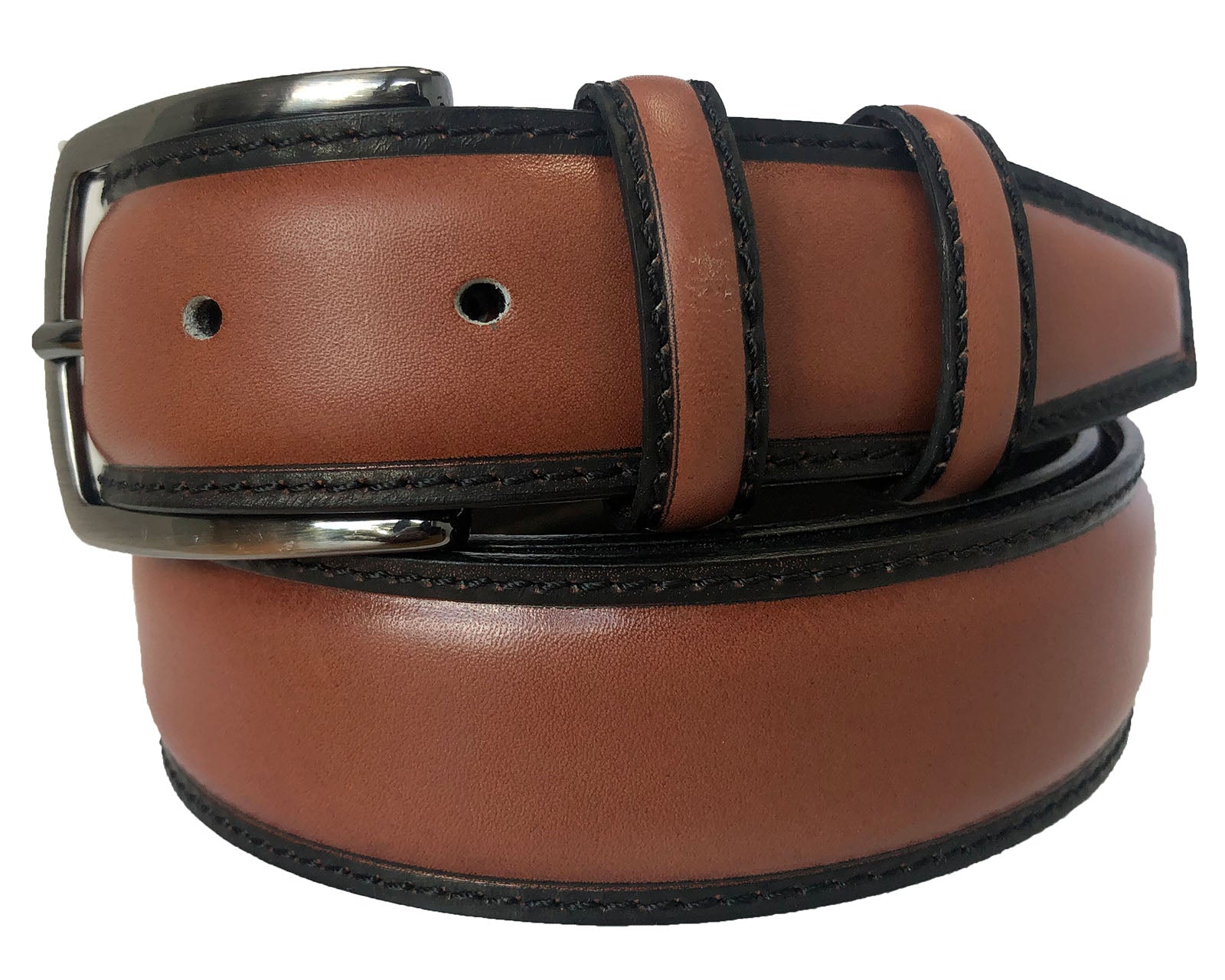 DARK EDGED TAN CALF LEATHER 35MM LEATHER BELT