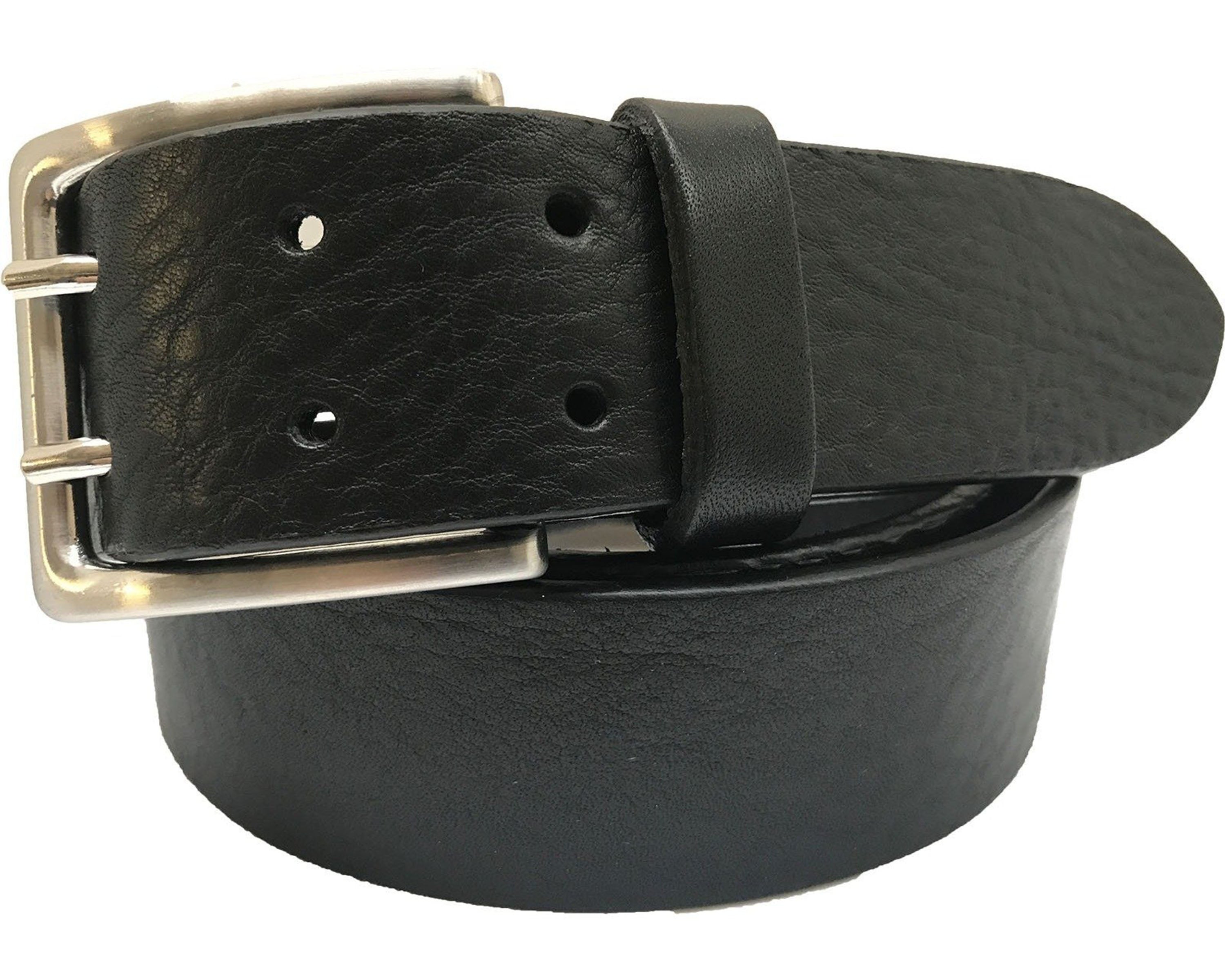 BLACK DOUBLE PRONG 40MM HIDE LEATHER BELT