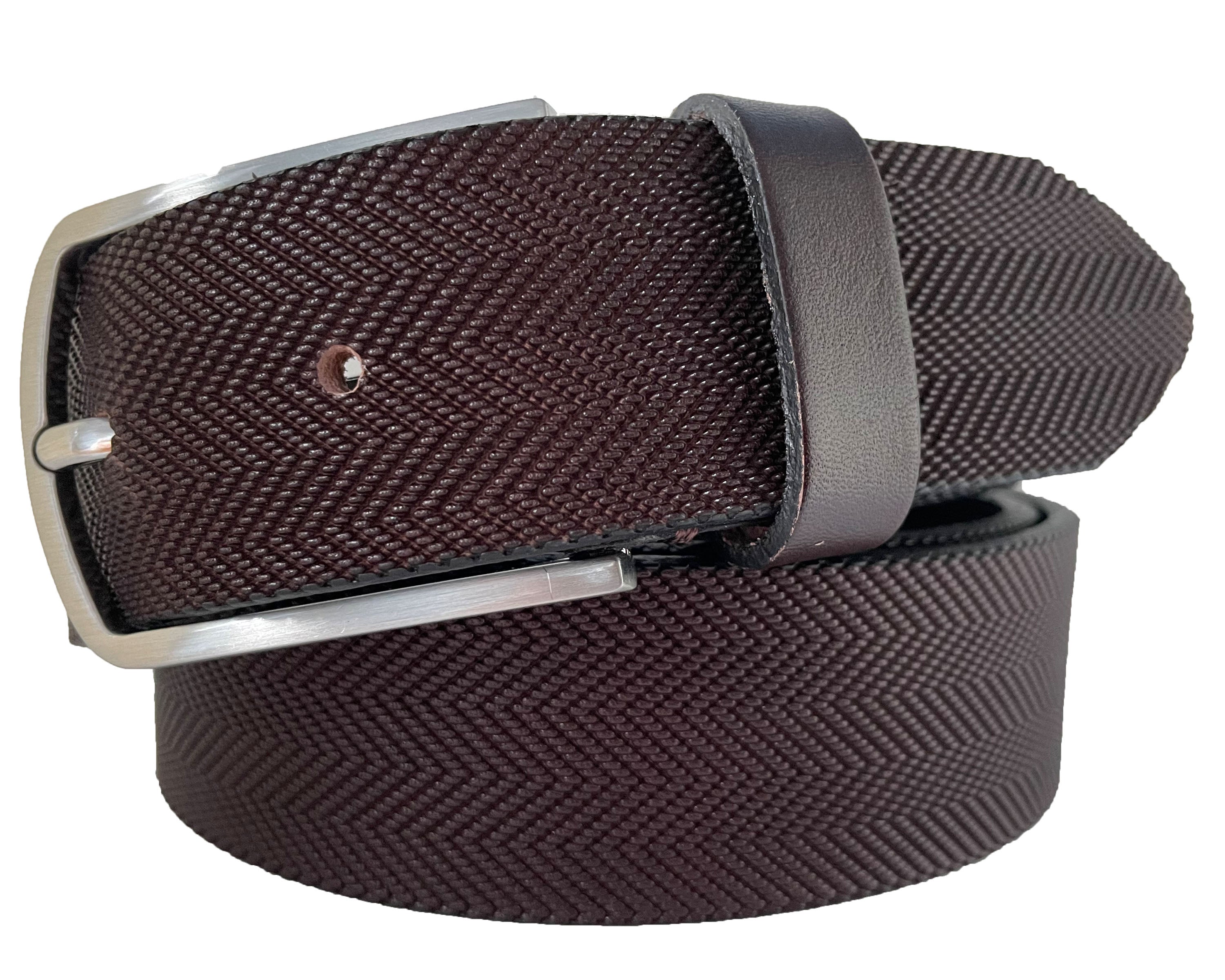 BROWN 35MM ZIGZAG EMBOSSED LEATHER BELT