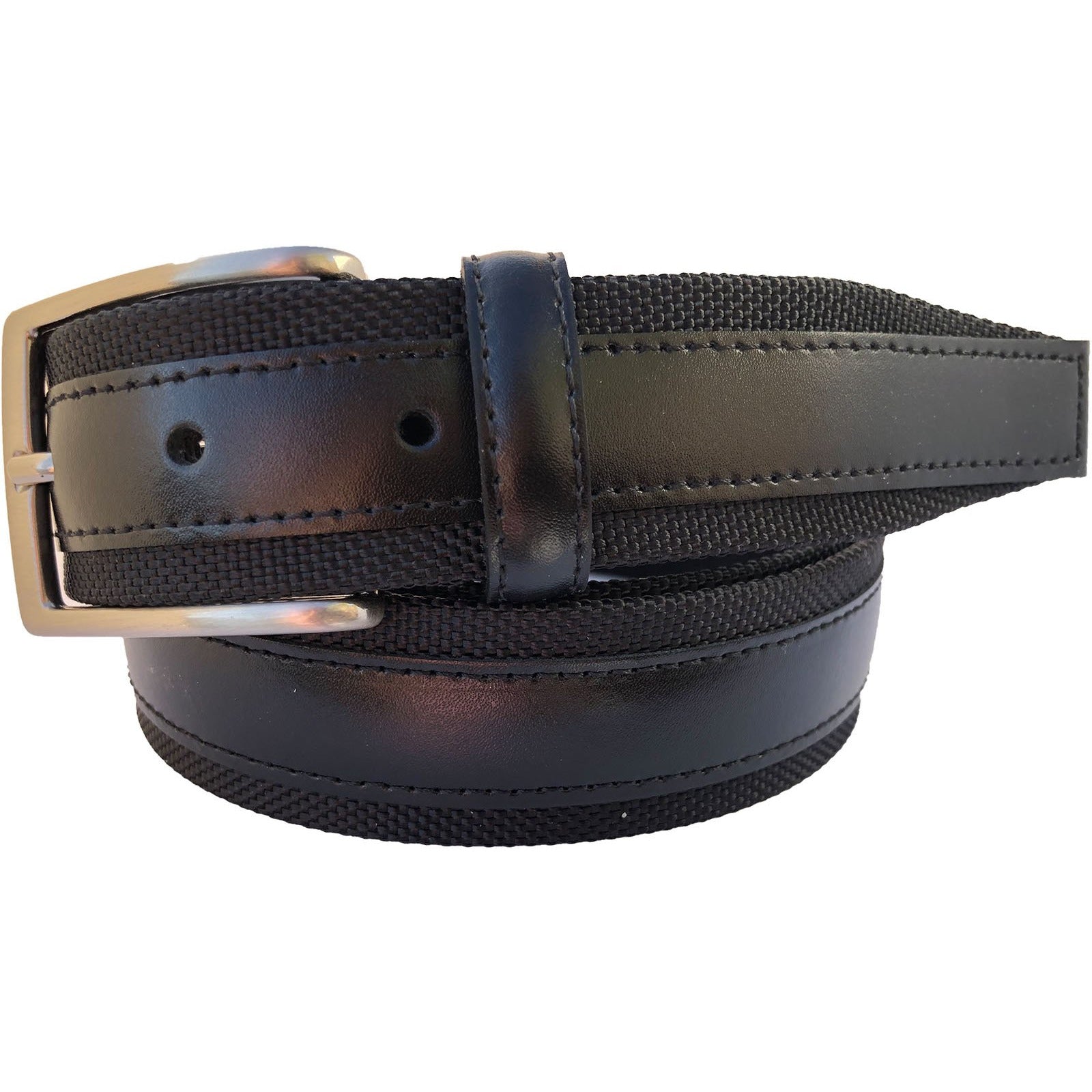 BLACK LEATHER & CANVAS 35MM LEATHER BELT