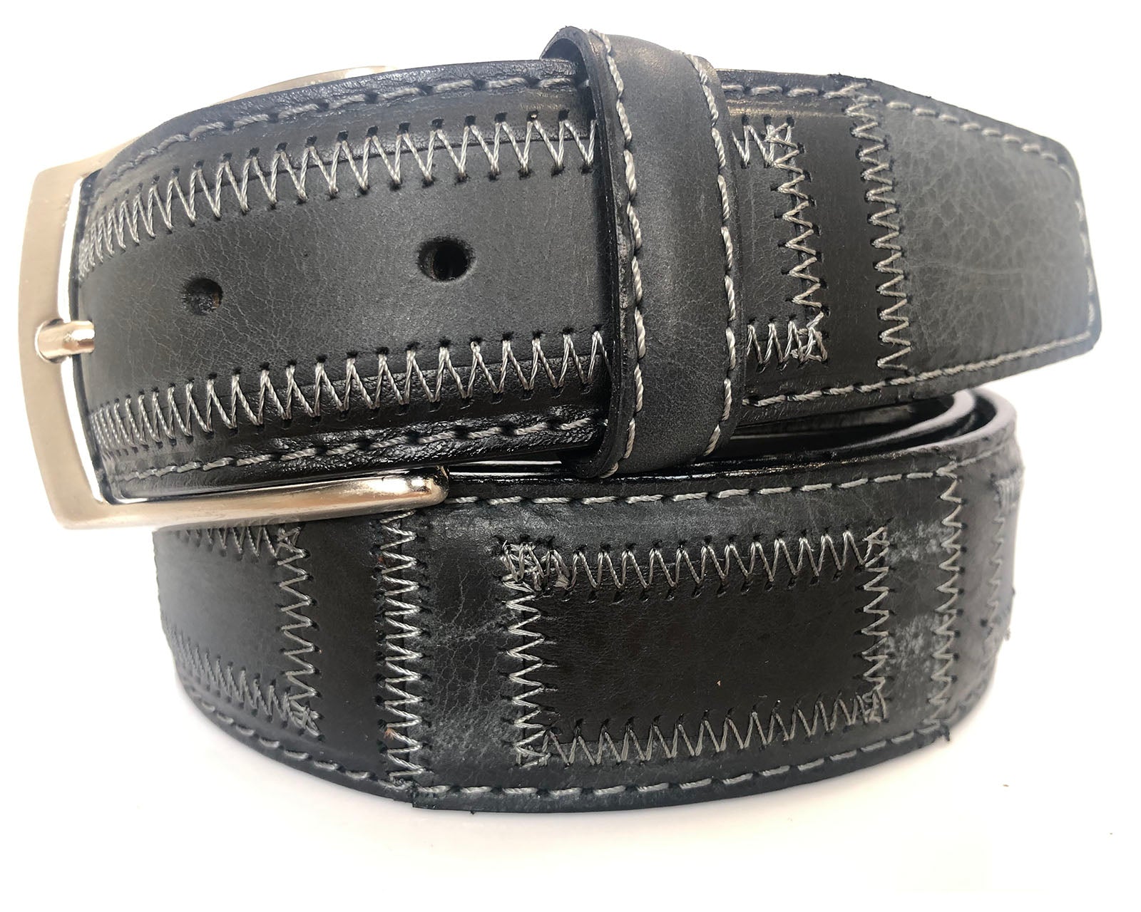 PATCHWORK CALF LEATHER BELT BLACK 40MM