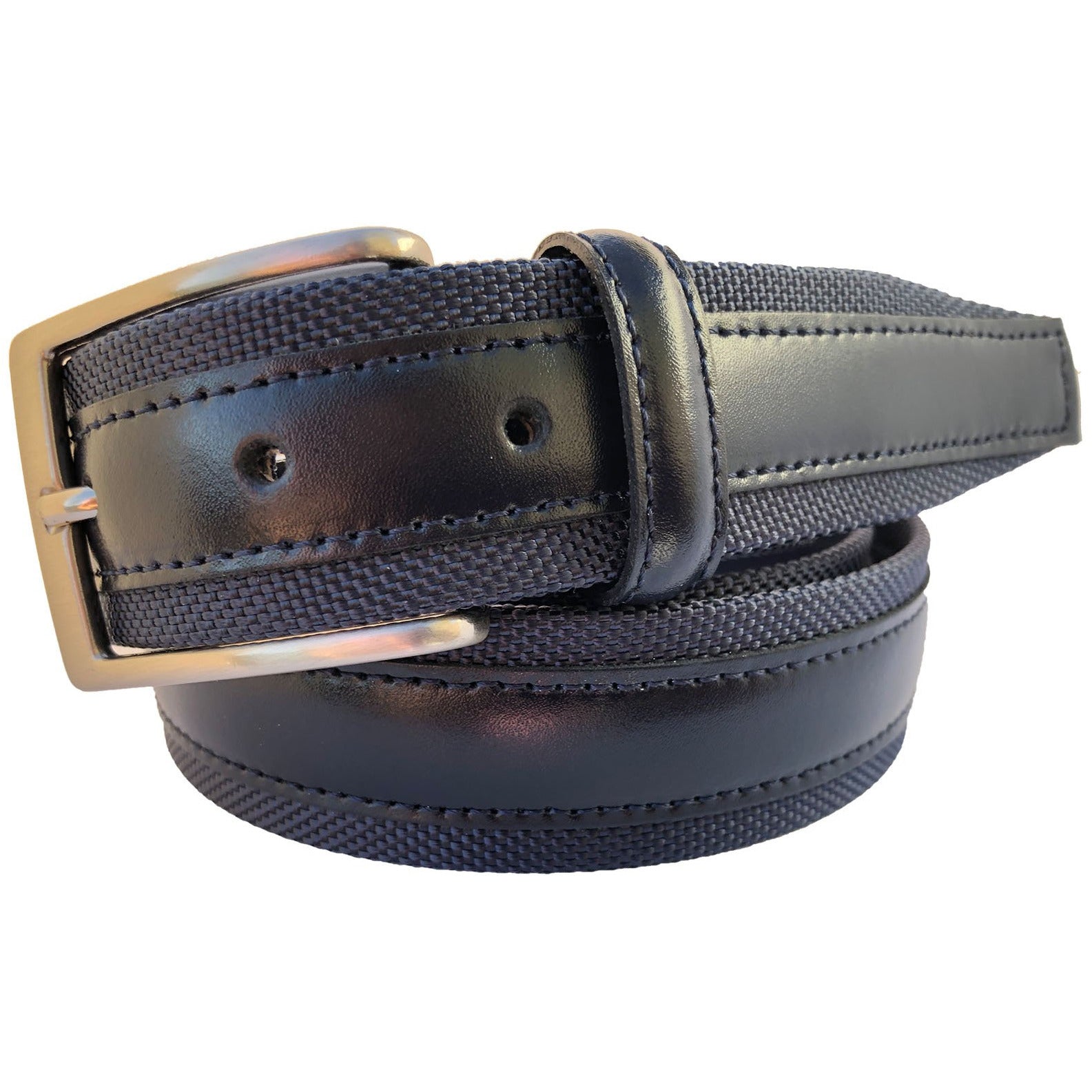 BLUE LEATHER & CANVAS 35MM LEATHER BELT
