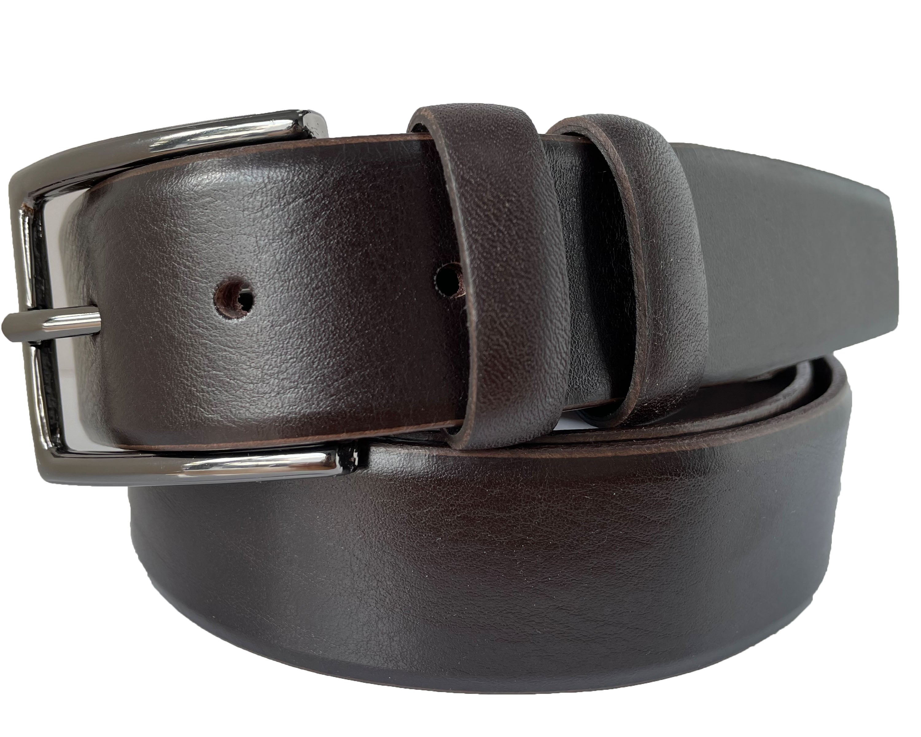BROWN & GUN METAL LEATHER 35MM LEATHER BELT