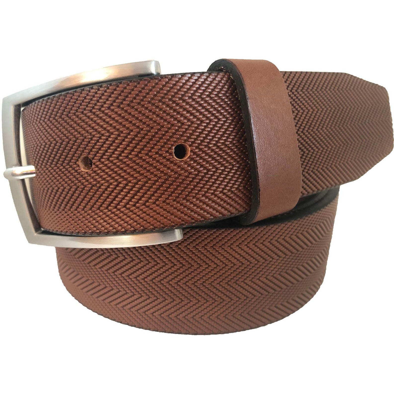 COGNAC TAN 40MM ZIGZAG EMBOSSED LEATHER BELT