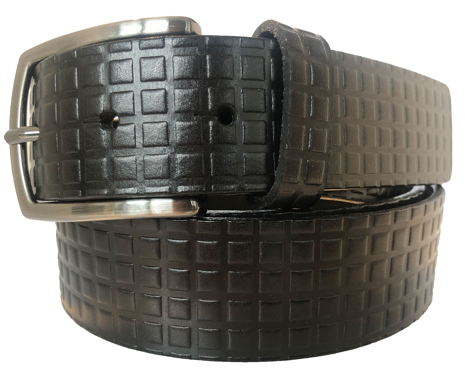 BLACK 35MM SQUARE EMBOSSED LEATHER BELT