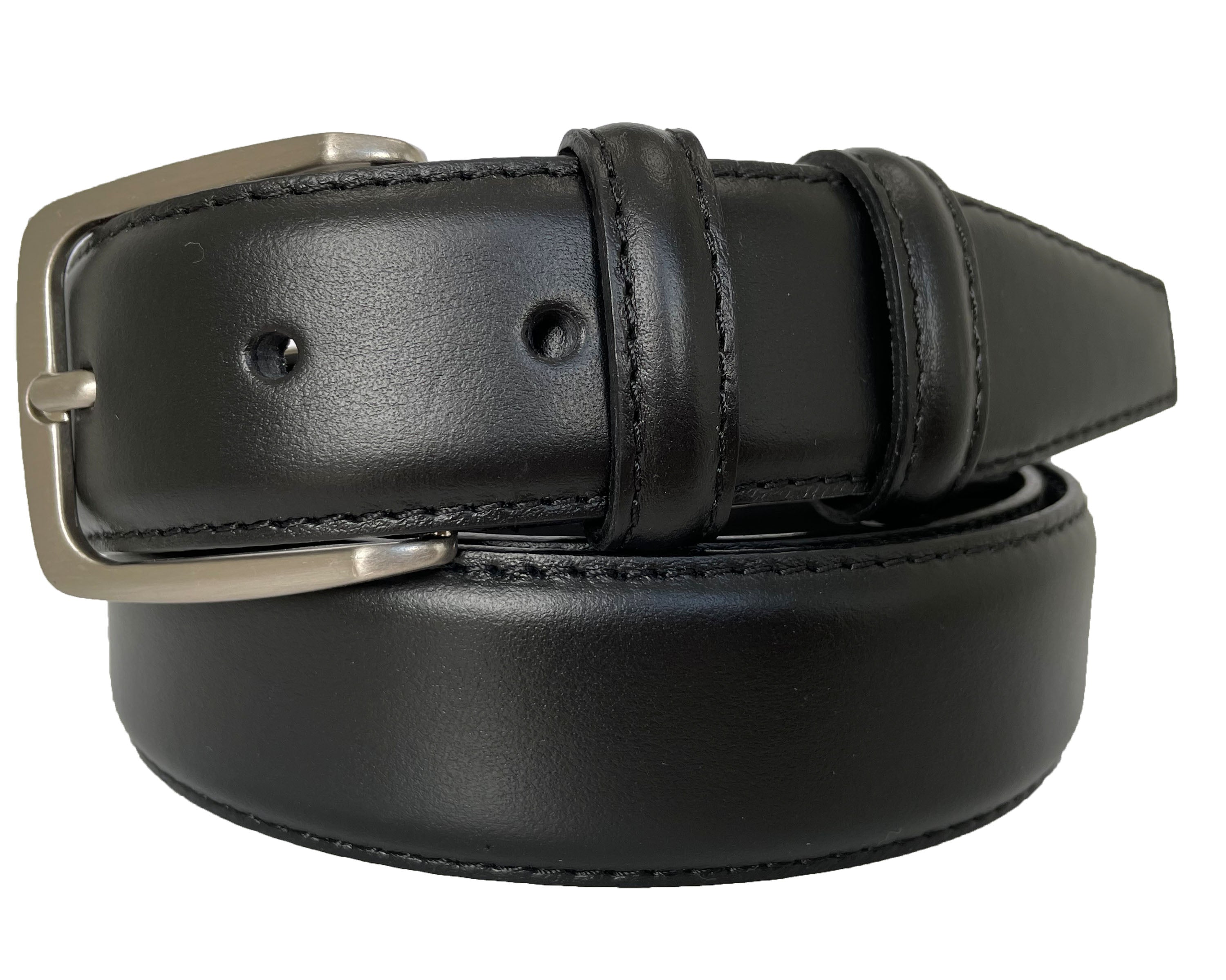 BLACK CALF LEATHER BELT DOUBLE LOOP 35MM