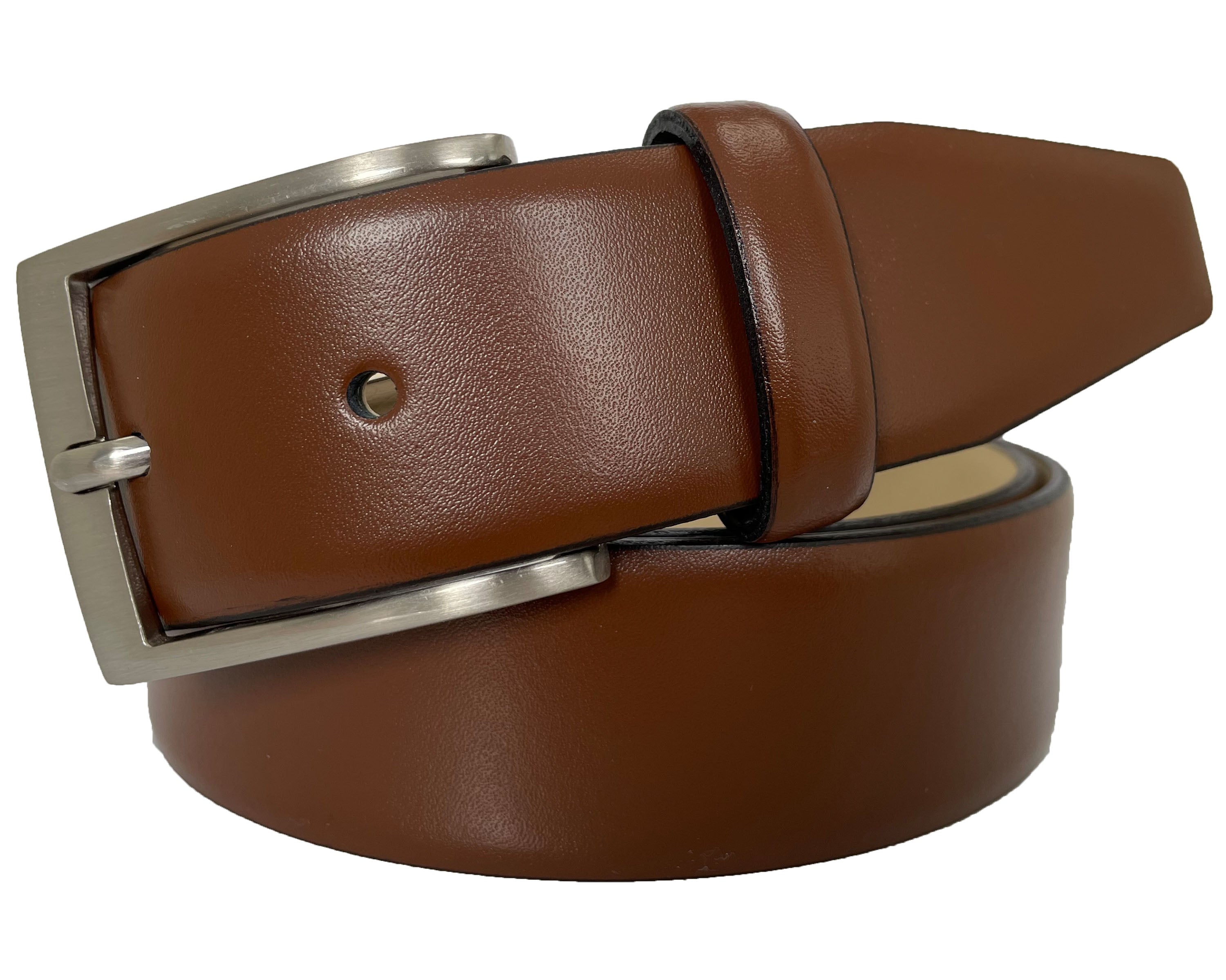 COGNAC TAN CALF LEATHER BELT SINGLE LOOP 35MM