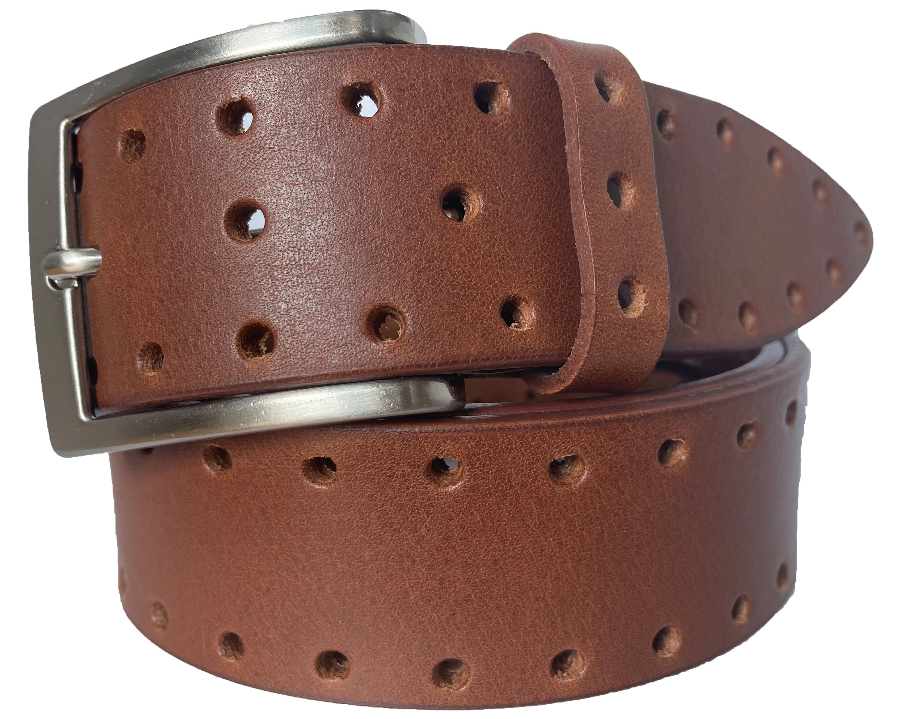 TAN 40MM HOLE DESIGN LEATHER BELT