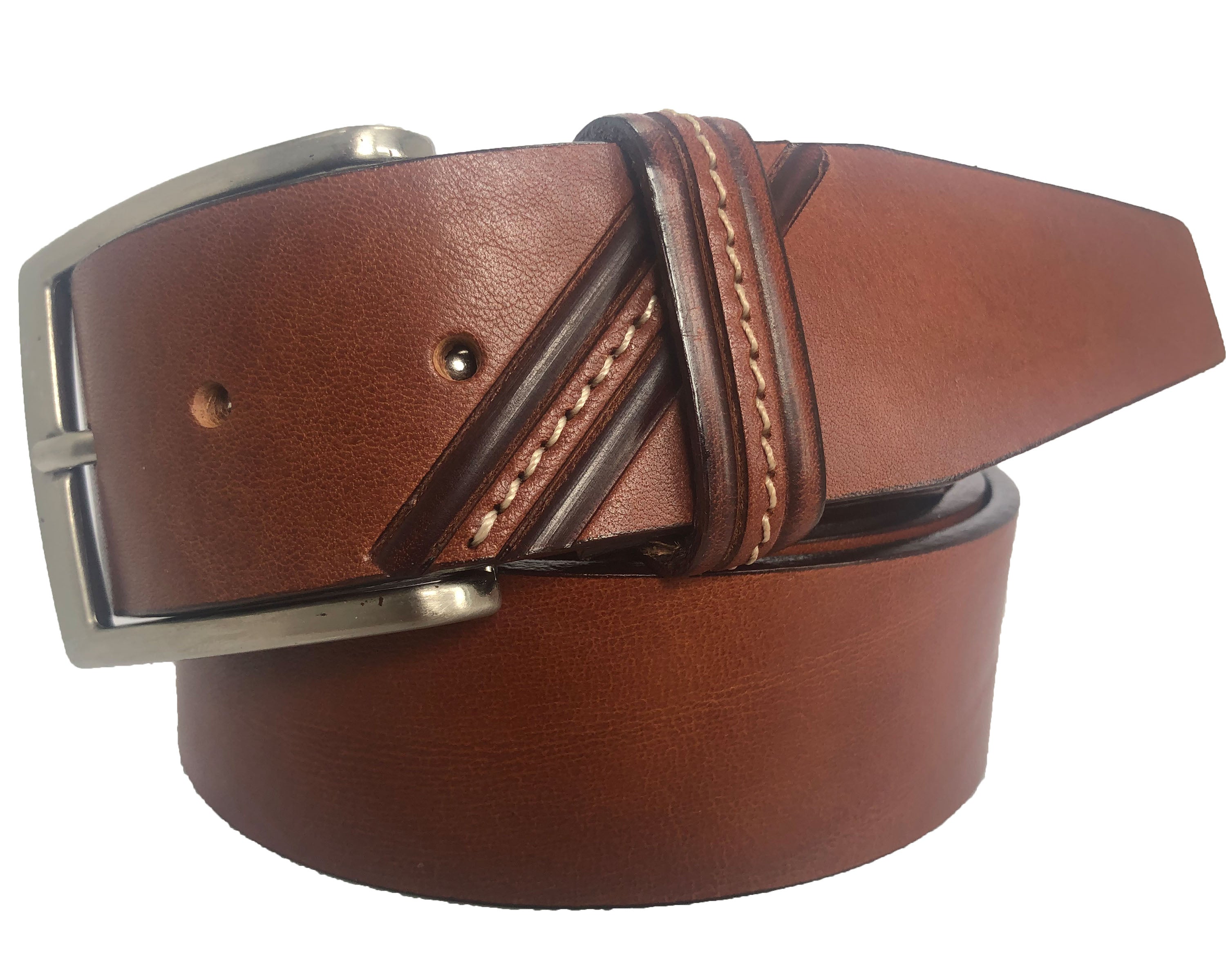 TAN DIAGONAL EMBOSSED HIDE LEATHER BELT 40MM