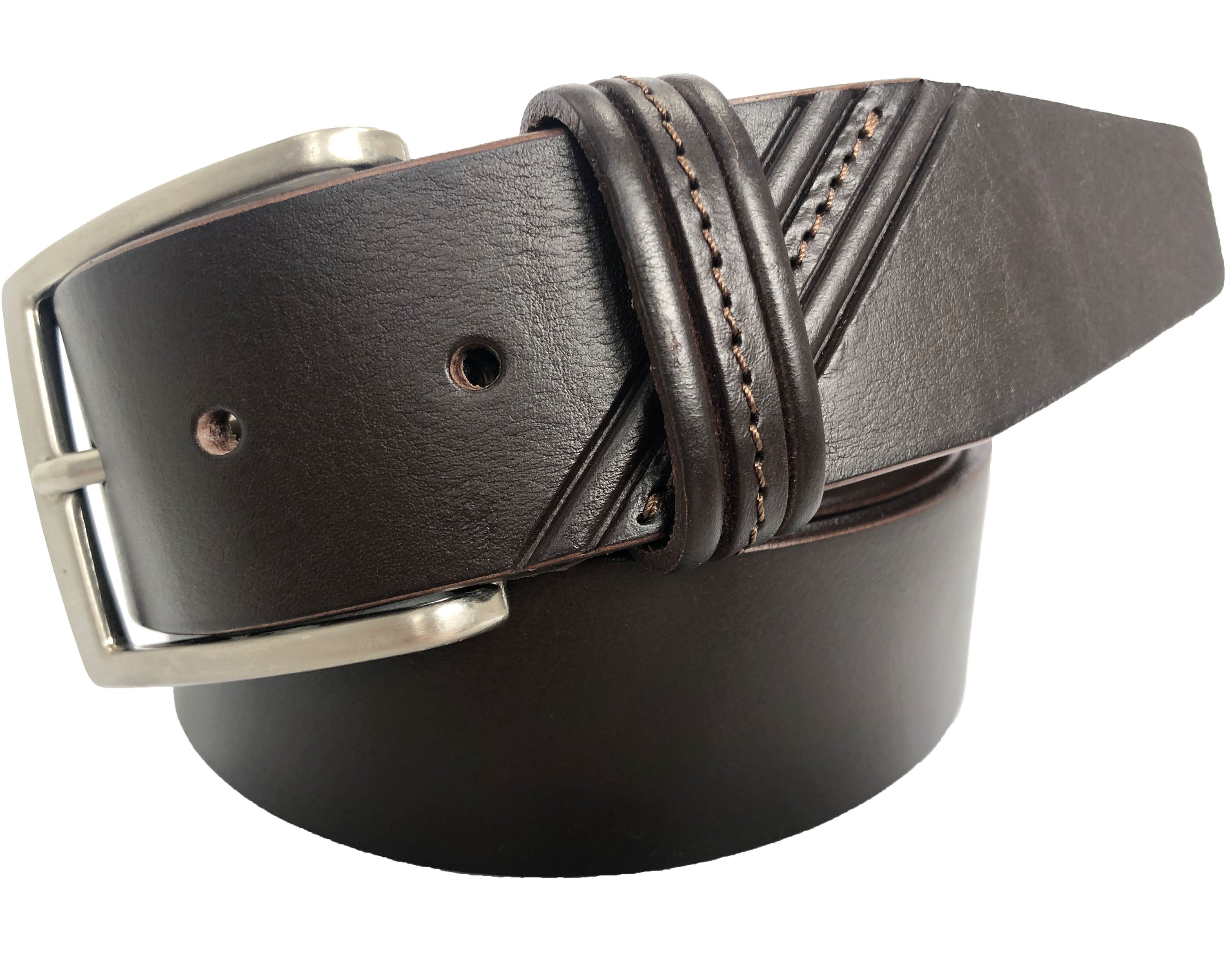 BROWN DIAGONAL EMBOSSED HIDE LEATHER BELT 40MM