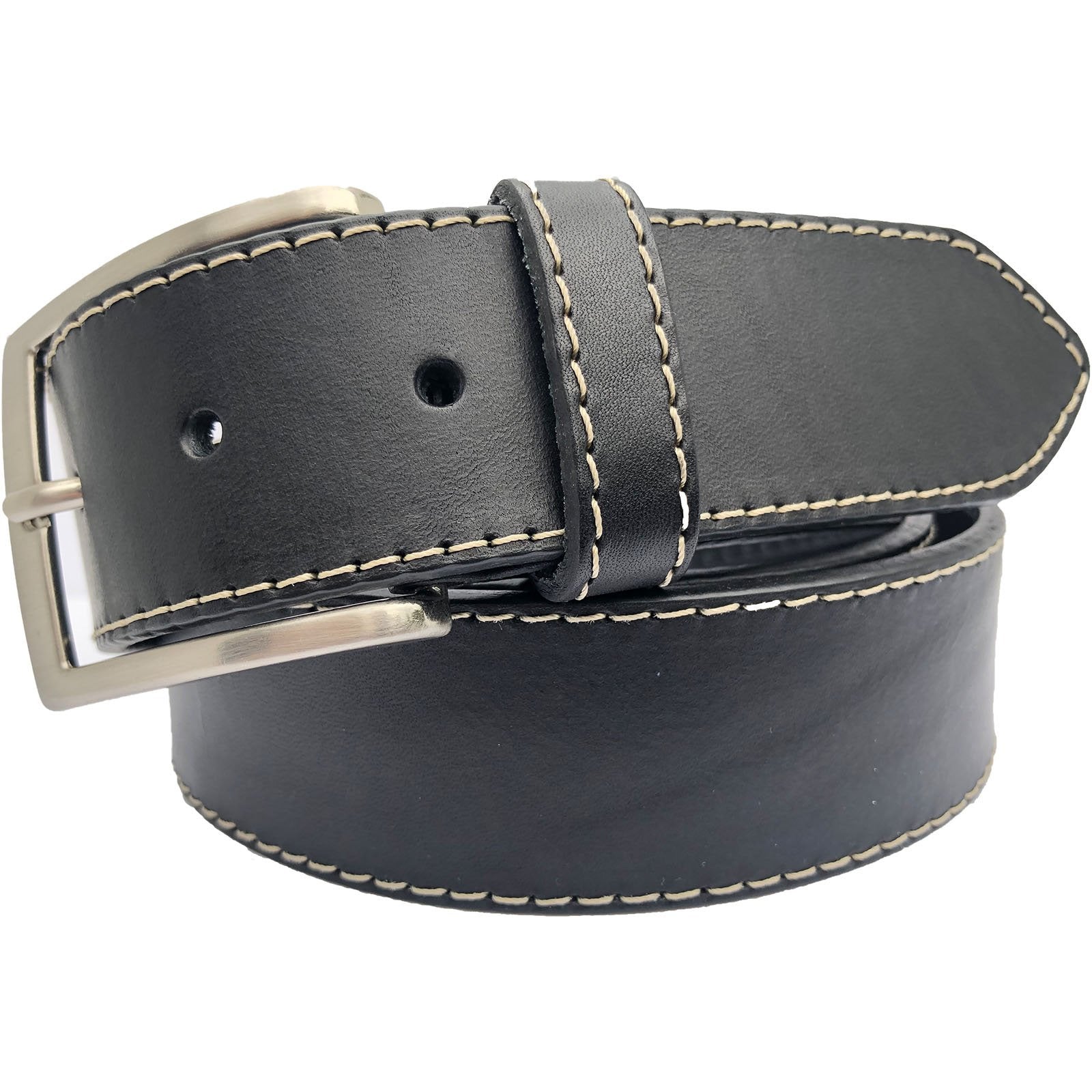 BLACK CONTRAST SINGLE STITCHED LEATHER BELT
