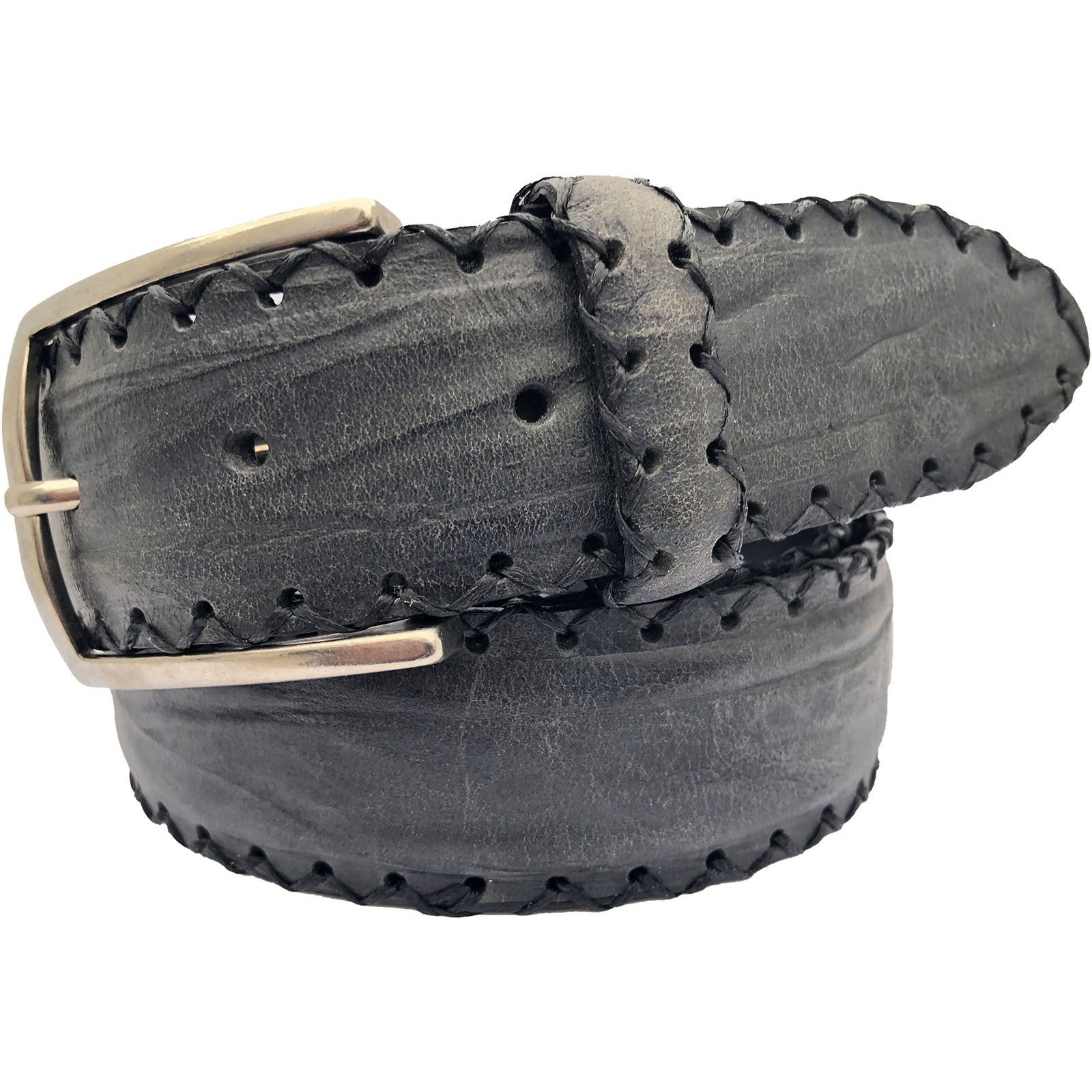 STAB STITCH EDGED BLACK 40MM LEATHER BELT