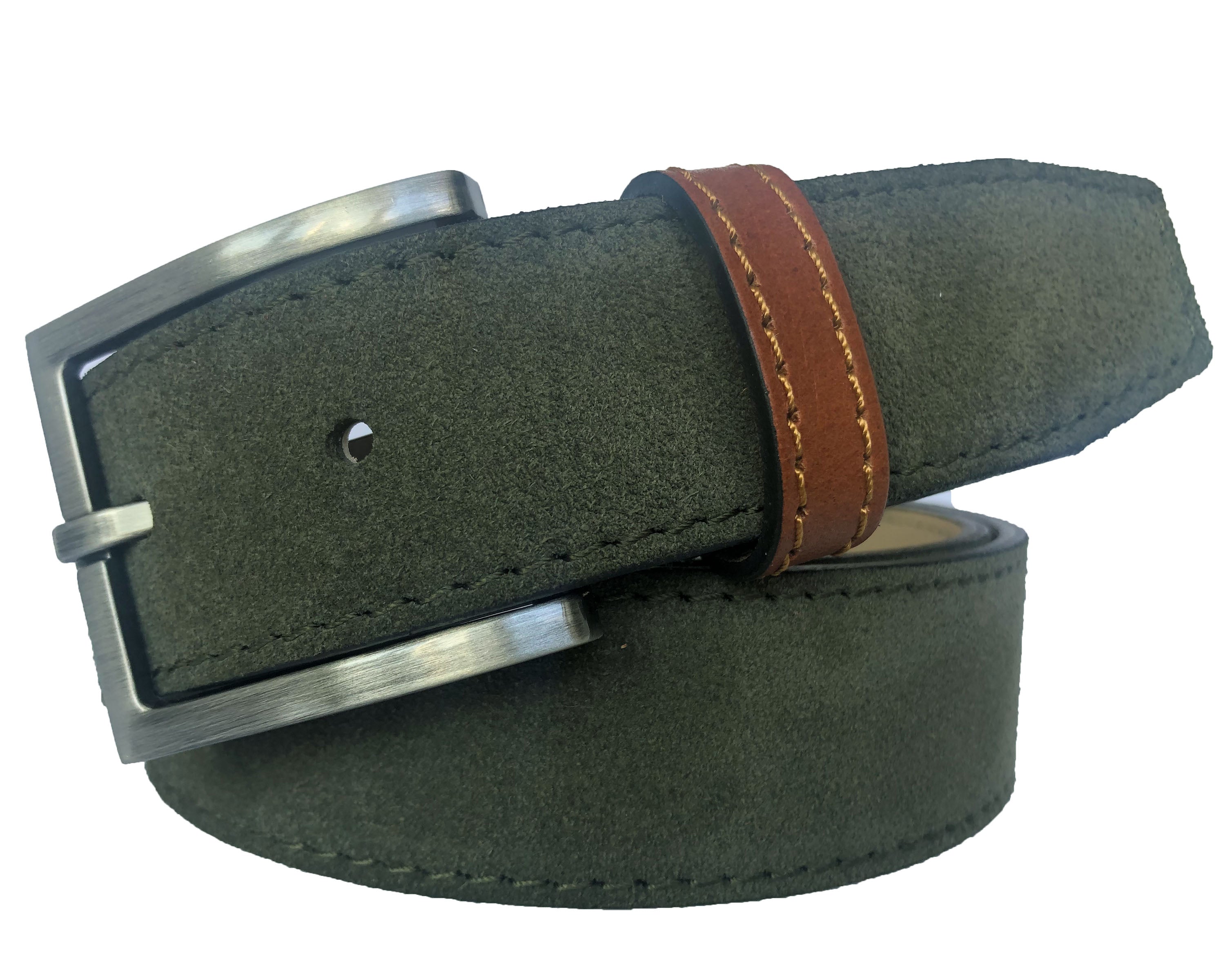 OLIVE GREEN CONTRAST LOOP SUEDE BELT 35MM