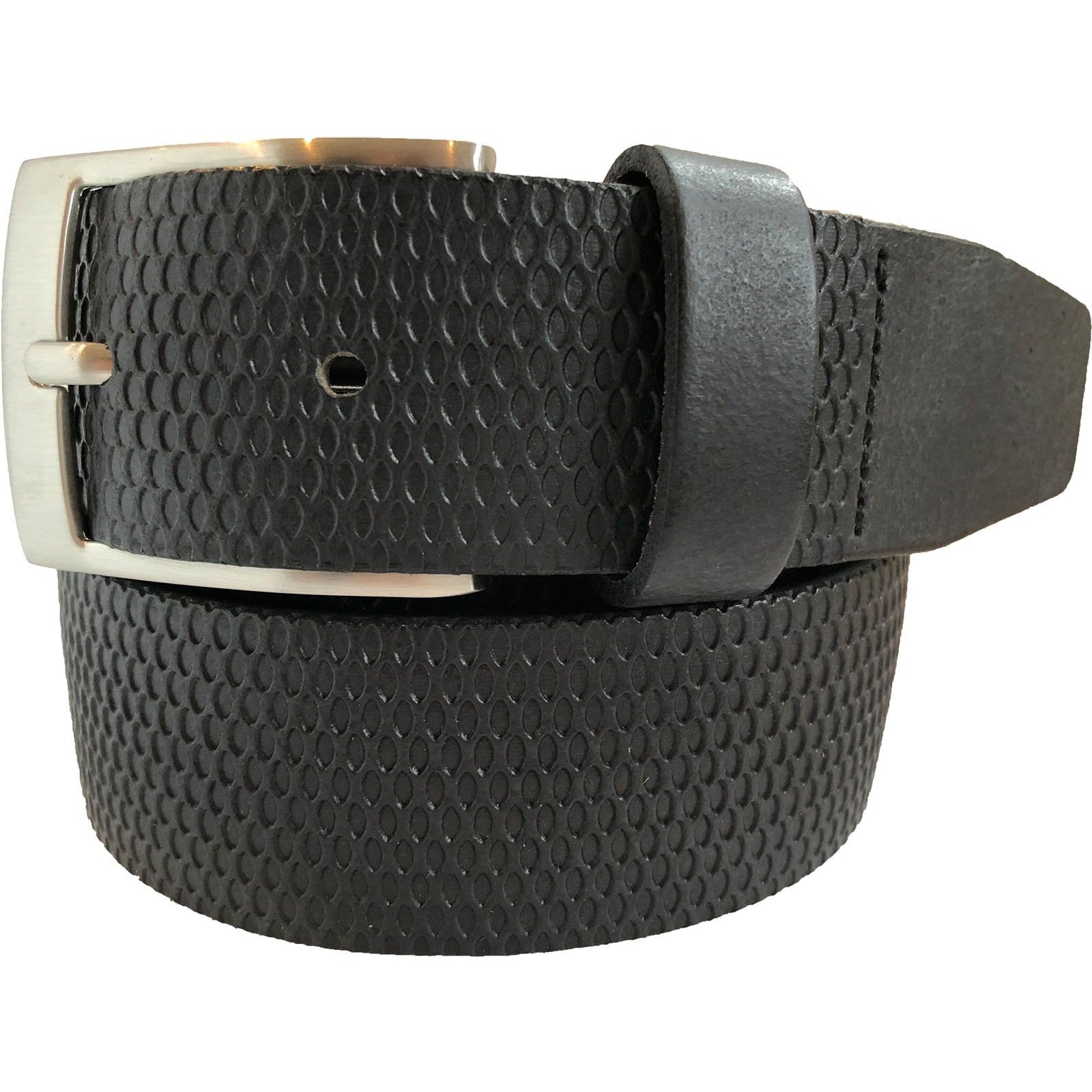 BLACK 35MM OVAL EMBOSSED LEATHER BELT