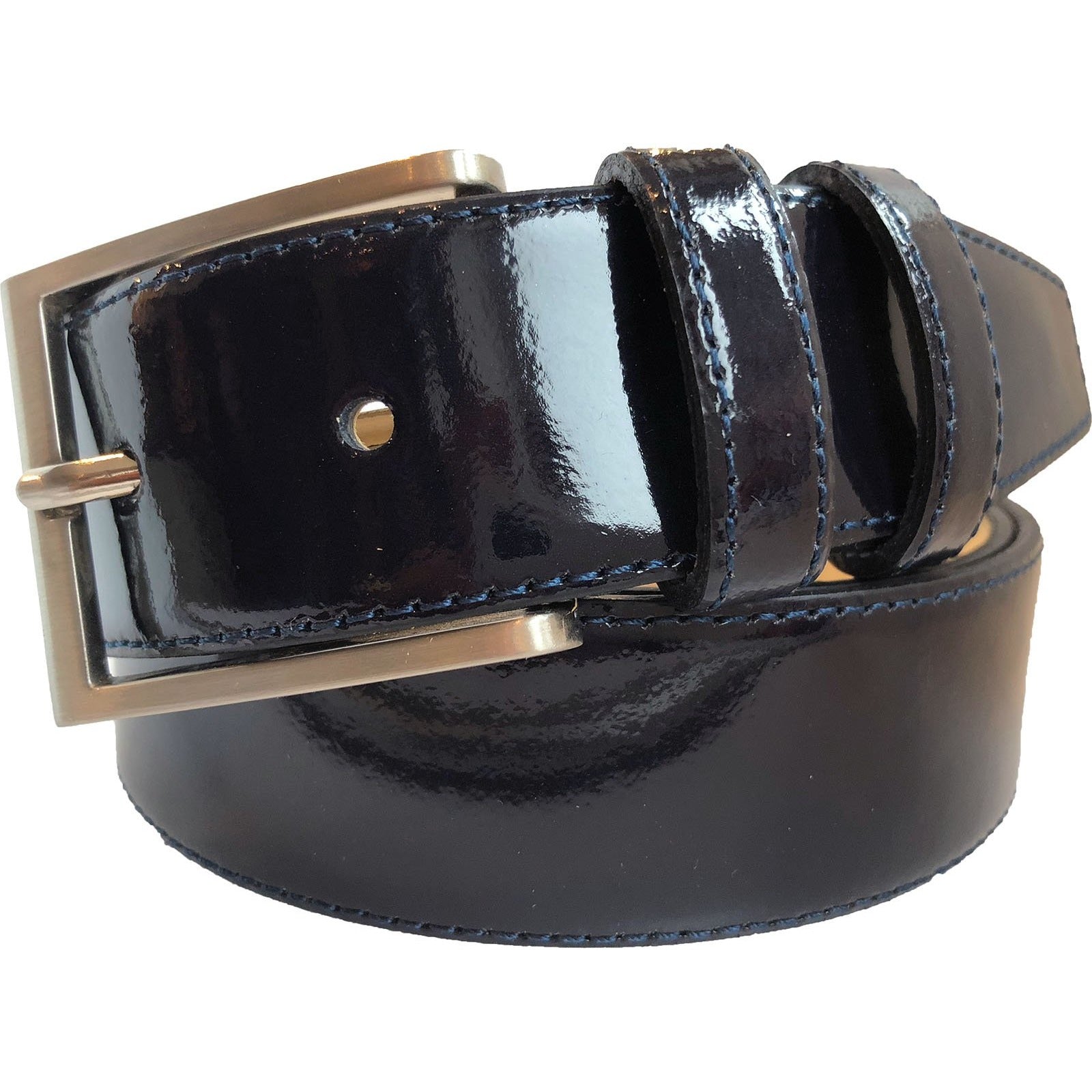 PATENT BLUE LEATHER BELT 35MM