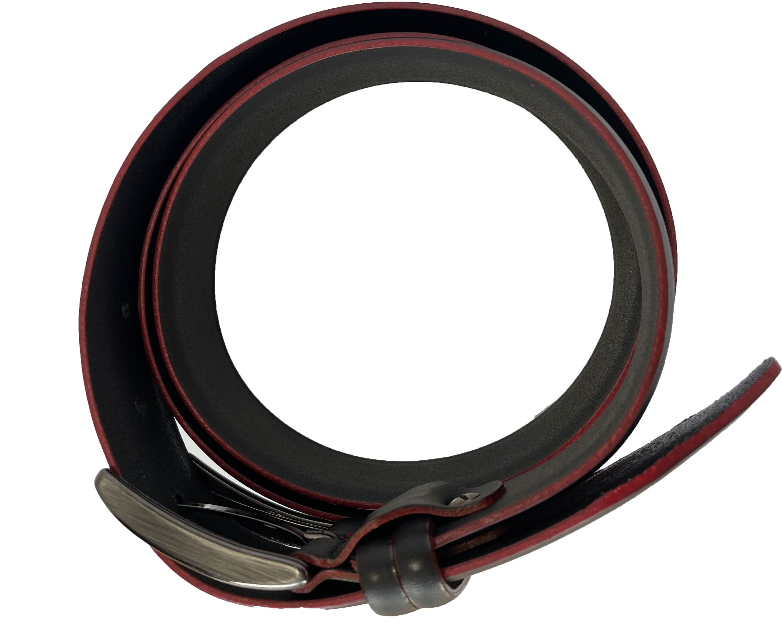 BLACK WITH RED EDGE 35MM LEATHER BELT