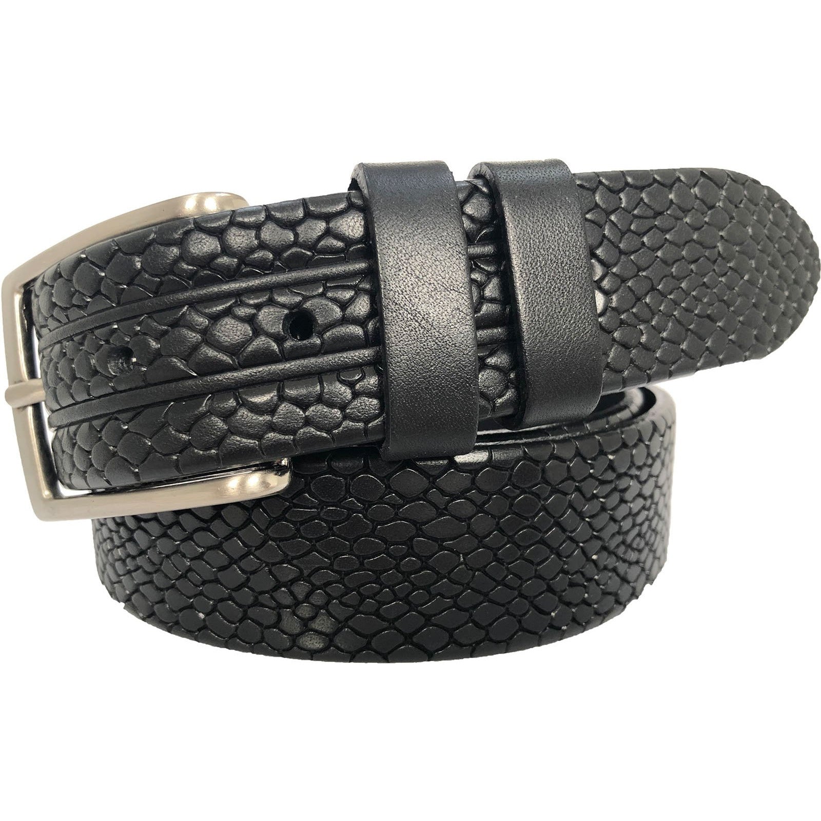 BLACK REPTILE EMBOSSED 35MM LEATHER BELT