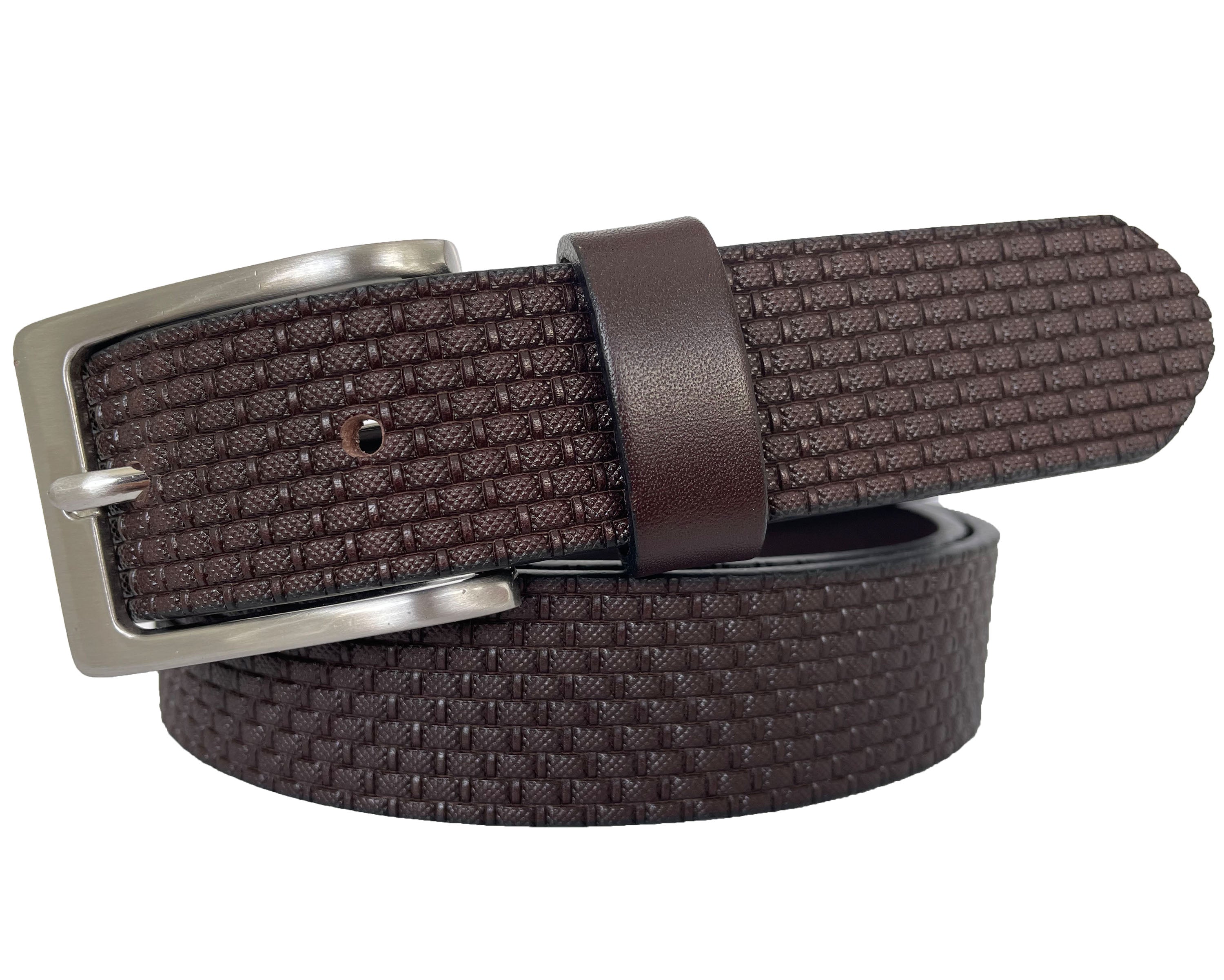 RICH BROWN 30MM SINGLE SKIN HIDE EMBOSSED PRINT LEATHER BELT