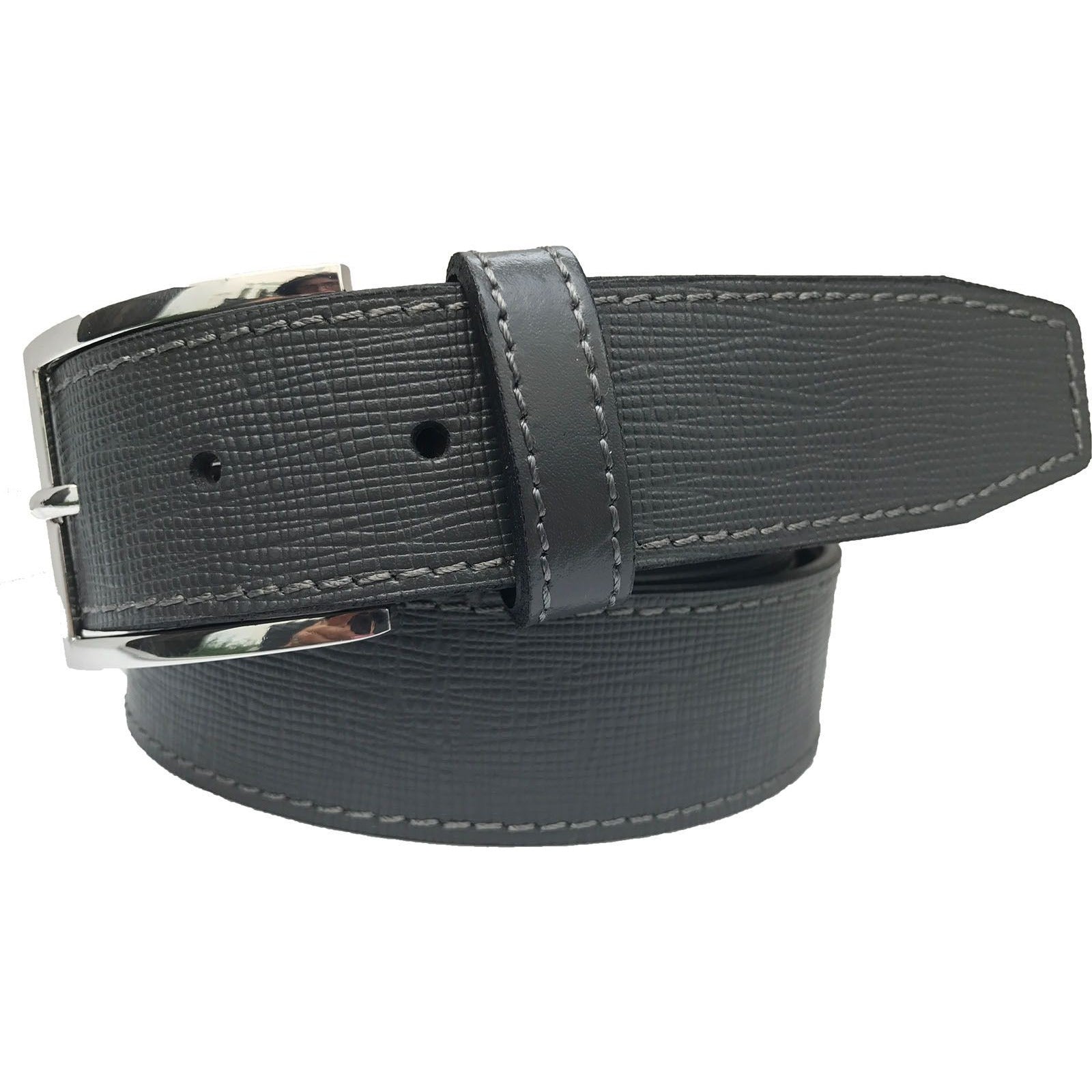 GREY SAFFIANO LEATHER BELT 35MM