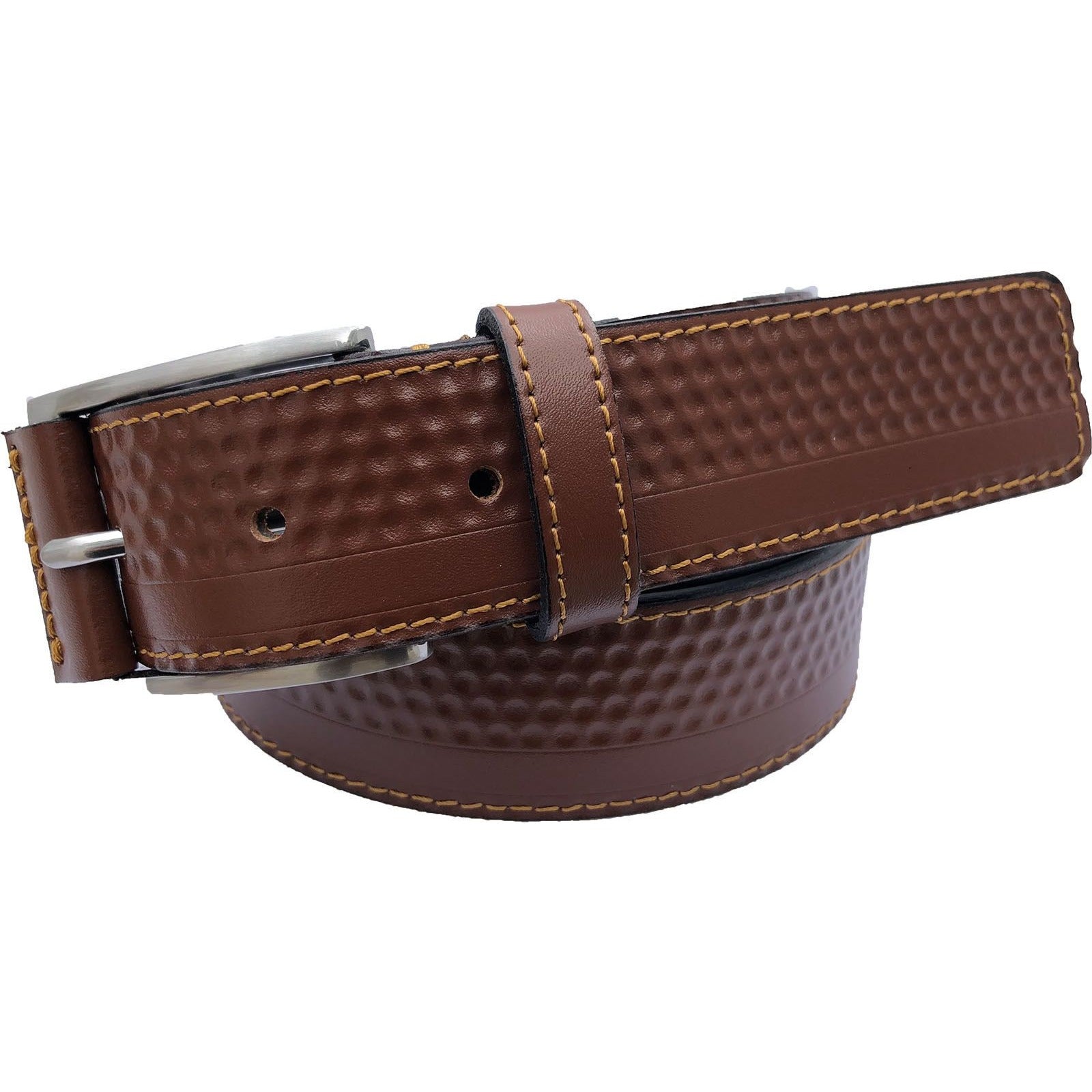 TAN 35MM CIRCULAR EMBOSSED LEATHER BELT