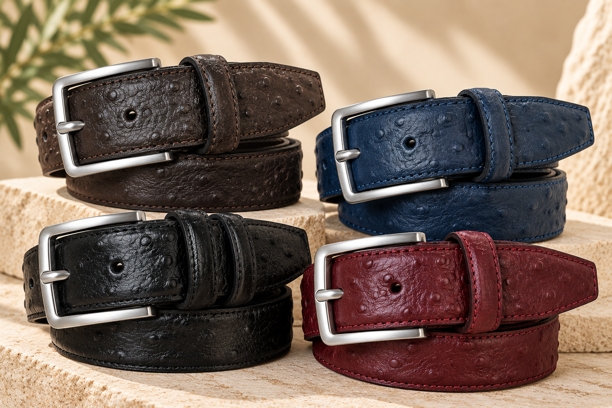 Ostrich Print Leather Belts – Timeless Italian Style with a Distinctive Finish