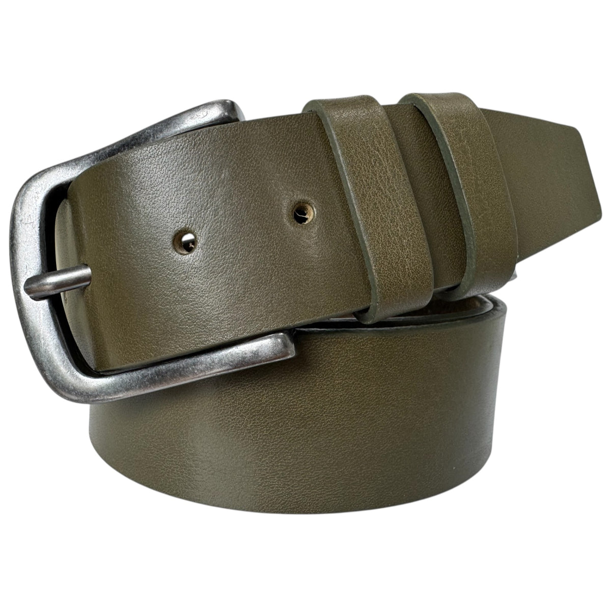 Olive Green 43mm Italian Leather Belt with gunmetal buckle