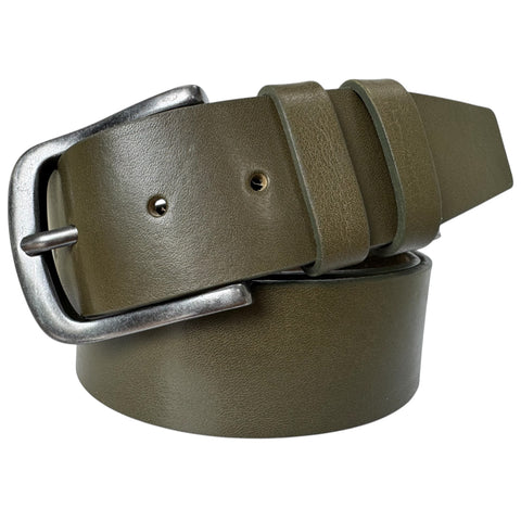 EXTRA WIDE OLIVE GREEN 43MM BULL HIDE LEATHER BELT GUN METAL BUCKLE