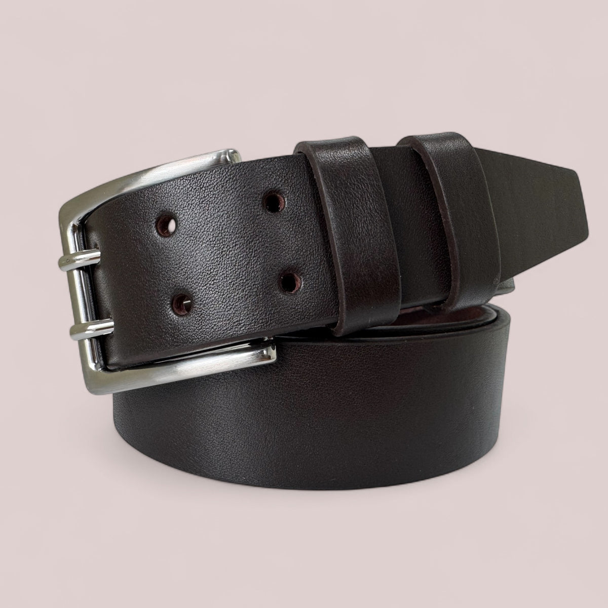 Brown 40mm Italian Leather Belt with double-prong buckle