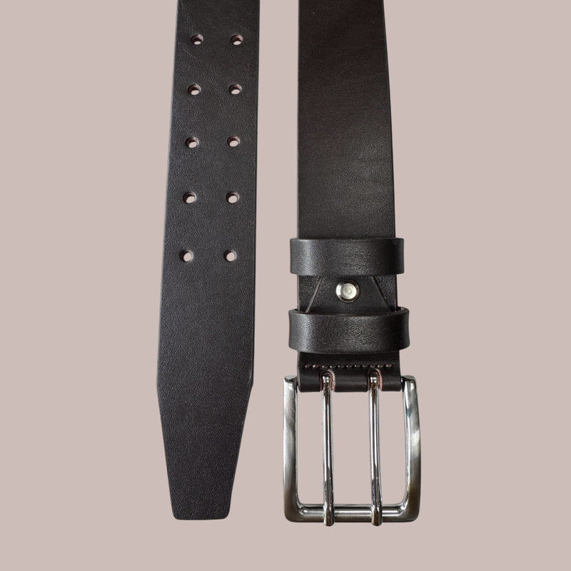 Brown 40mm Italian Leather Belt with double-prong buckle product image