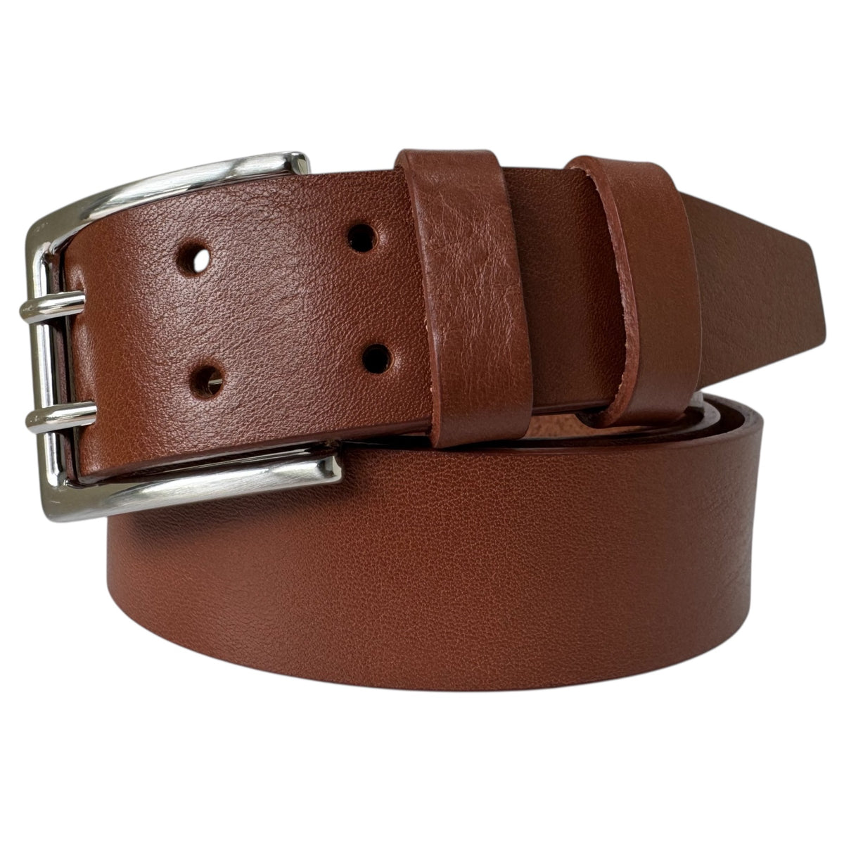 Warm Tan 40mm Italian Leather Belt with double-prong buckle