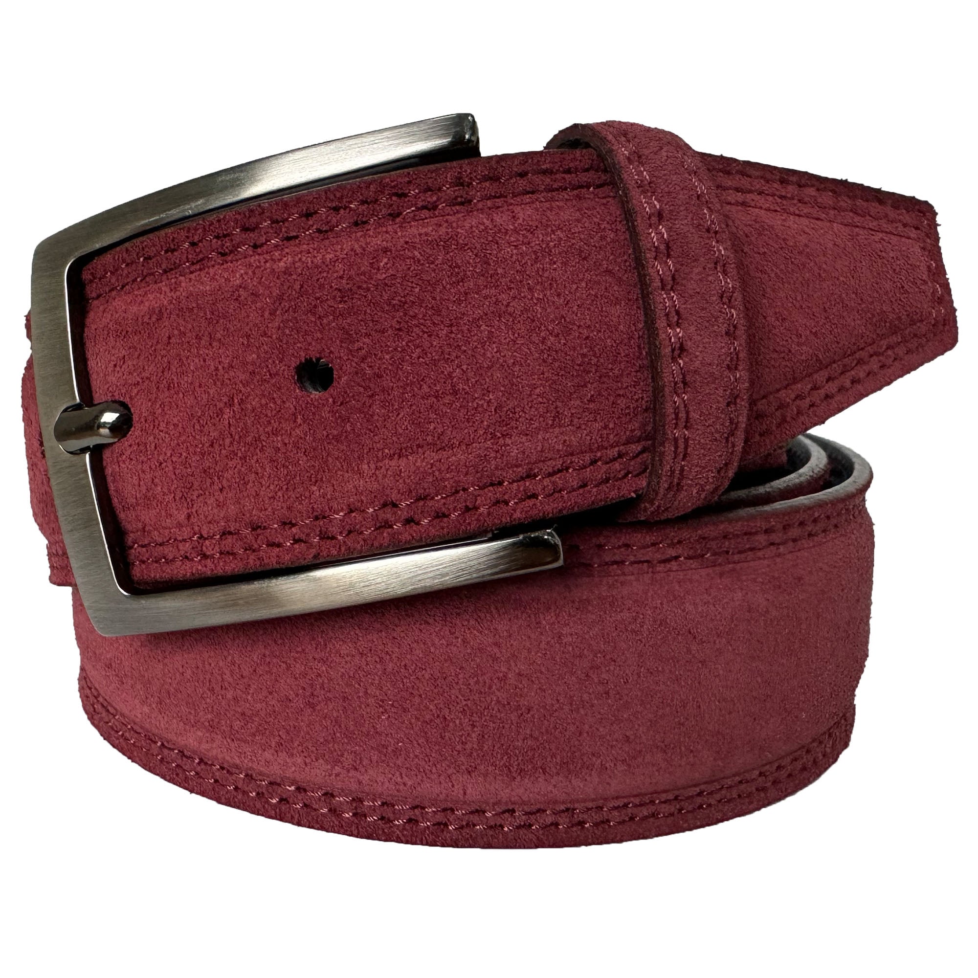 BURGUNDY 40MM DOUBLE STITCHED SUEDE BELT
