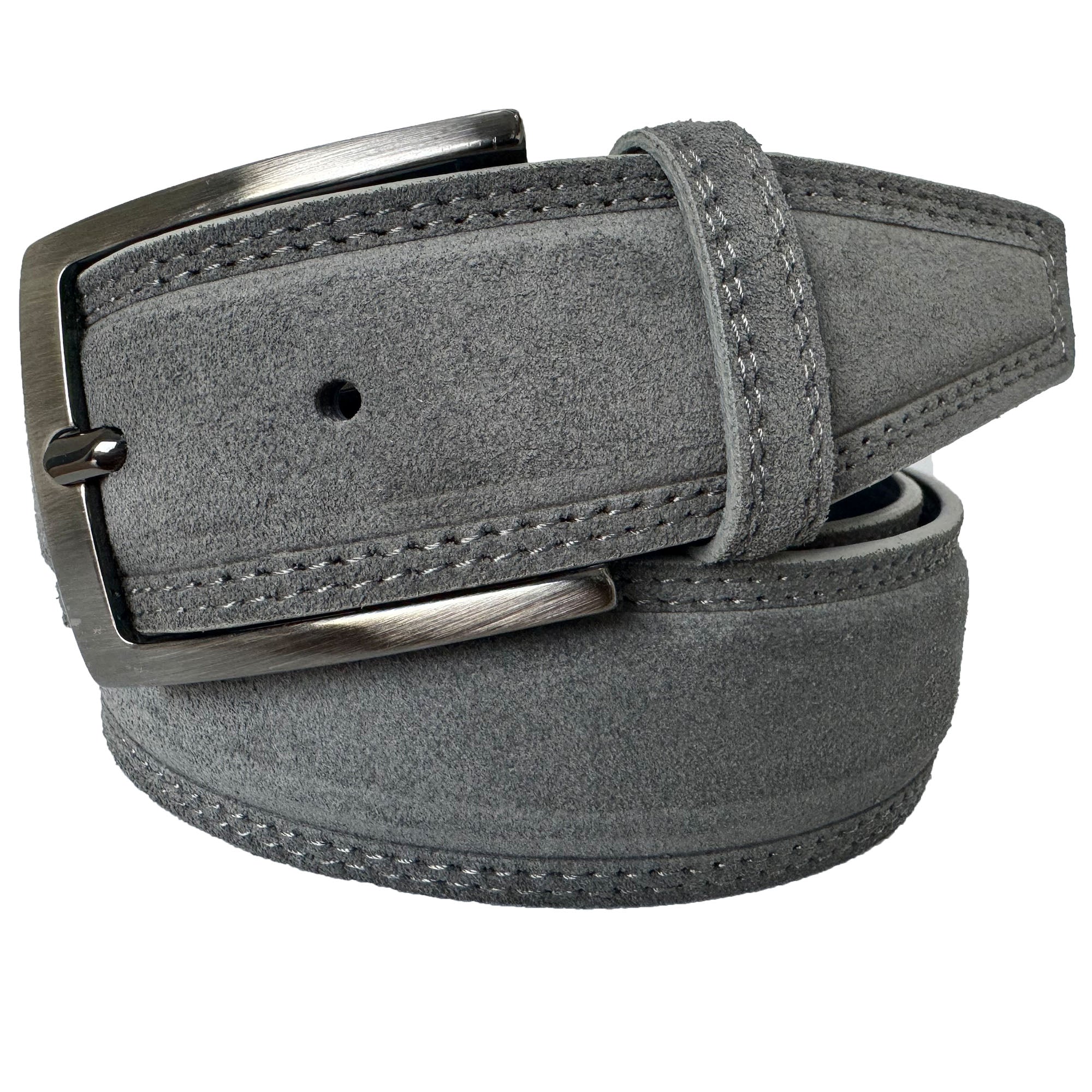 GREY 40MM DOUBLE STITCHED SUEDE BELT