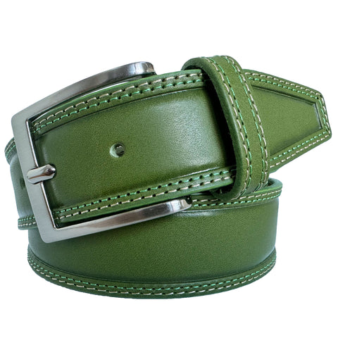 APPLE GREEN DOUBLE STITCHED 40MM CLASSIC HIDE LEATHER BELT