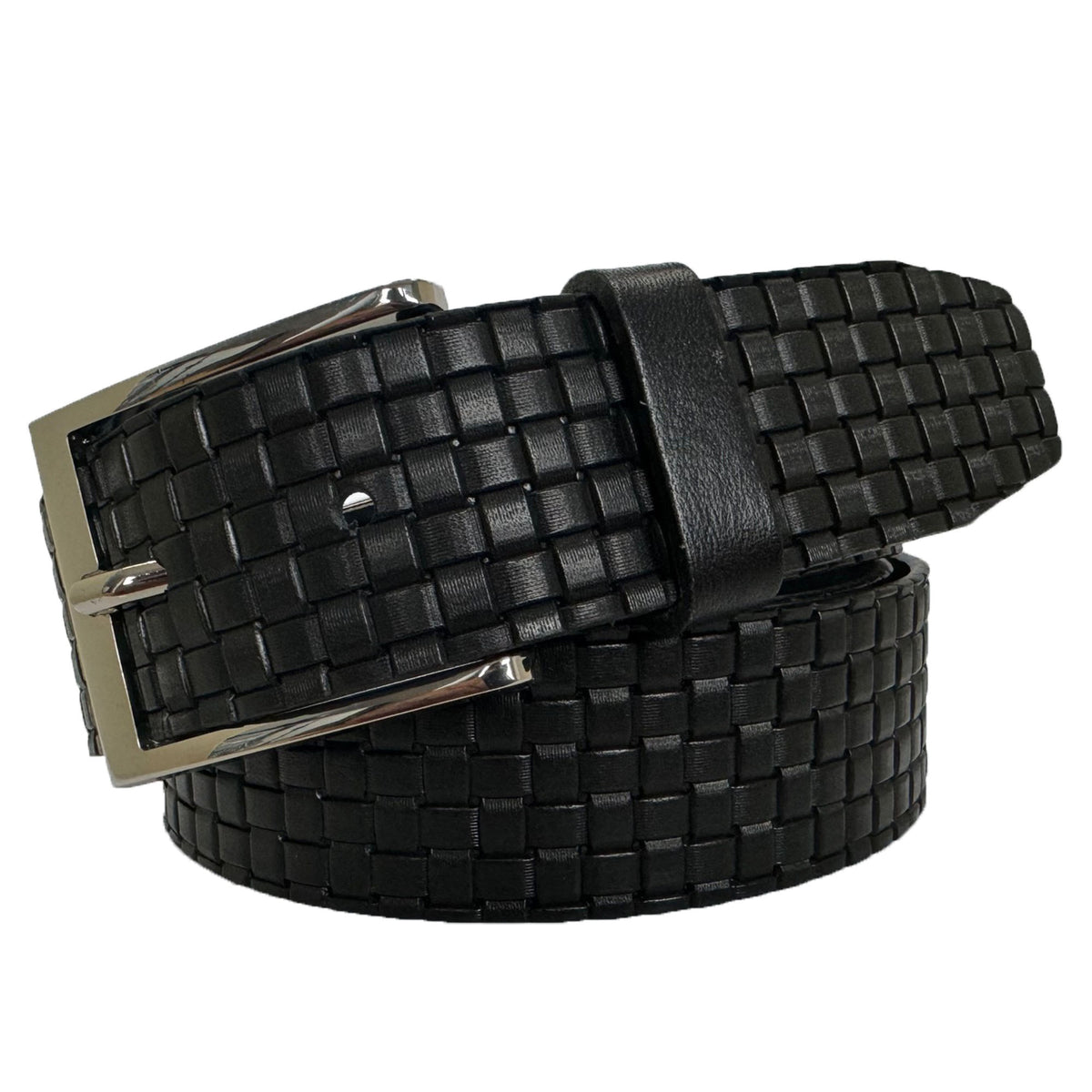 Black 35mm Italian Leather Belt Woven Finish