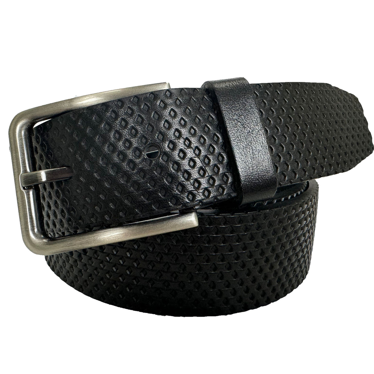 Black 35mm Italian Leather Belt Diamond Texture